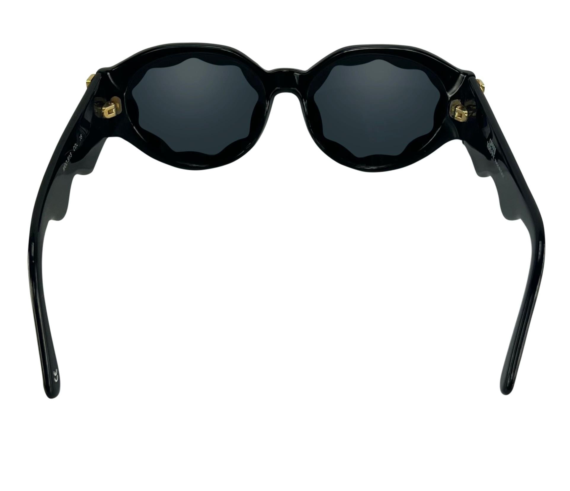 1990s Gianni Versace Wavy Frame Rose Print Medusa Logo Chunky Sunglassess - RealList