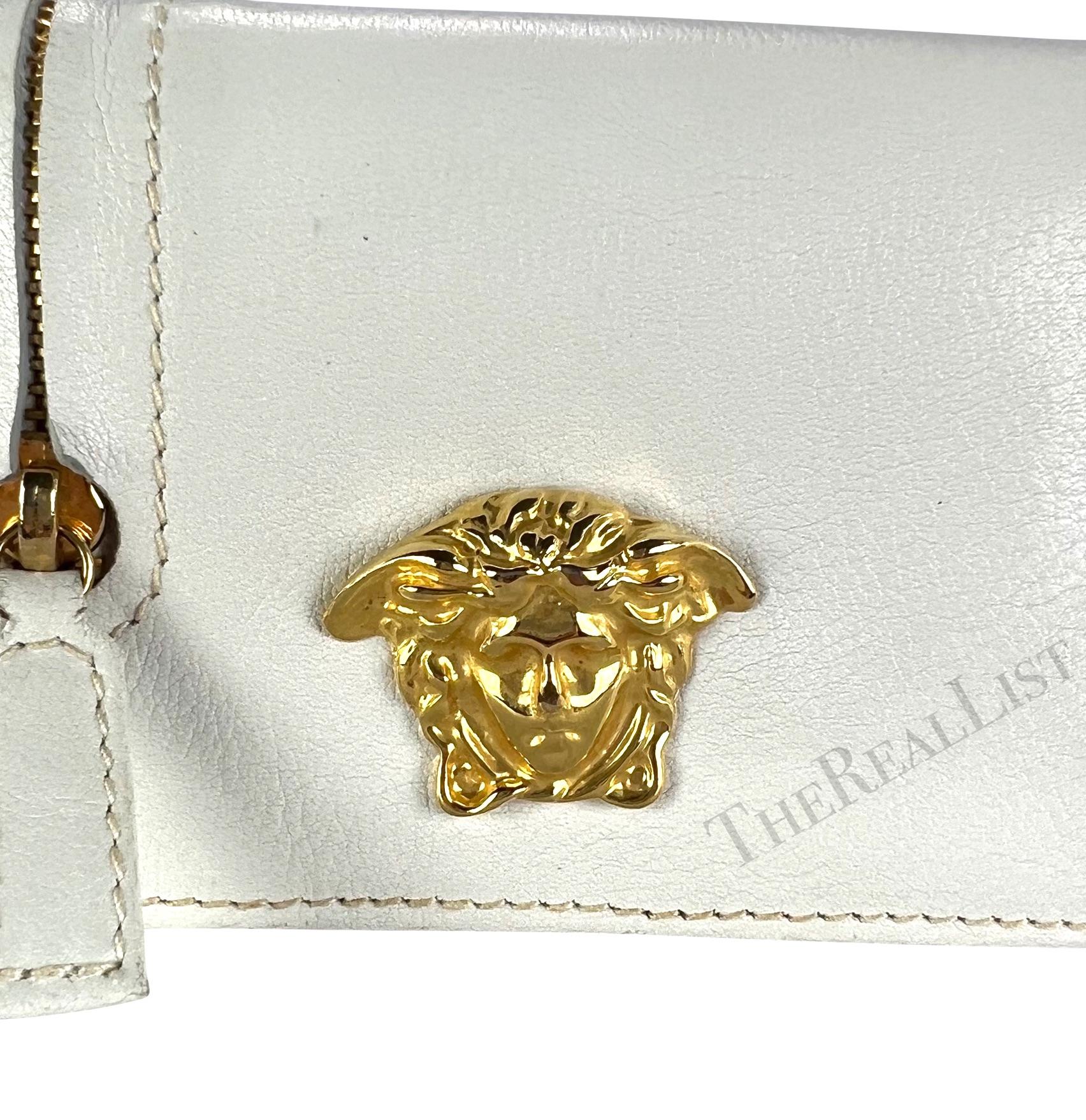1990s Gianni Versace White Leather Gold Medusa Mini Flap Belt Bag Pouch - RealList
