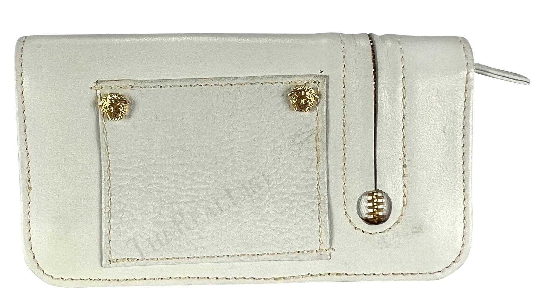 1990s Gianni Versace White Leather Gold Medusa Mini Flap Belt Bag Pouch - RealList