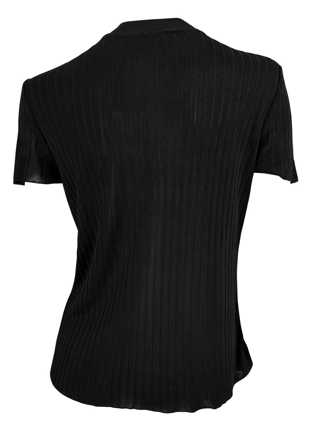 1990s Gucci by Tom Ford Sheer Black Ribbed Mock Neck T-Shirt Top - RealList