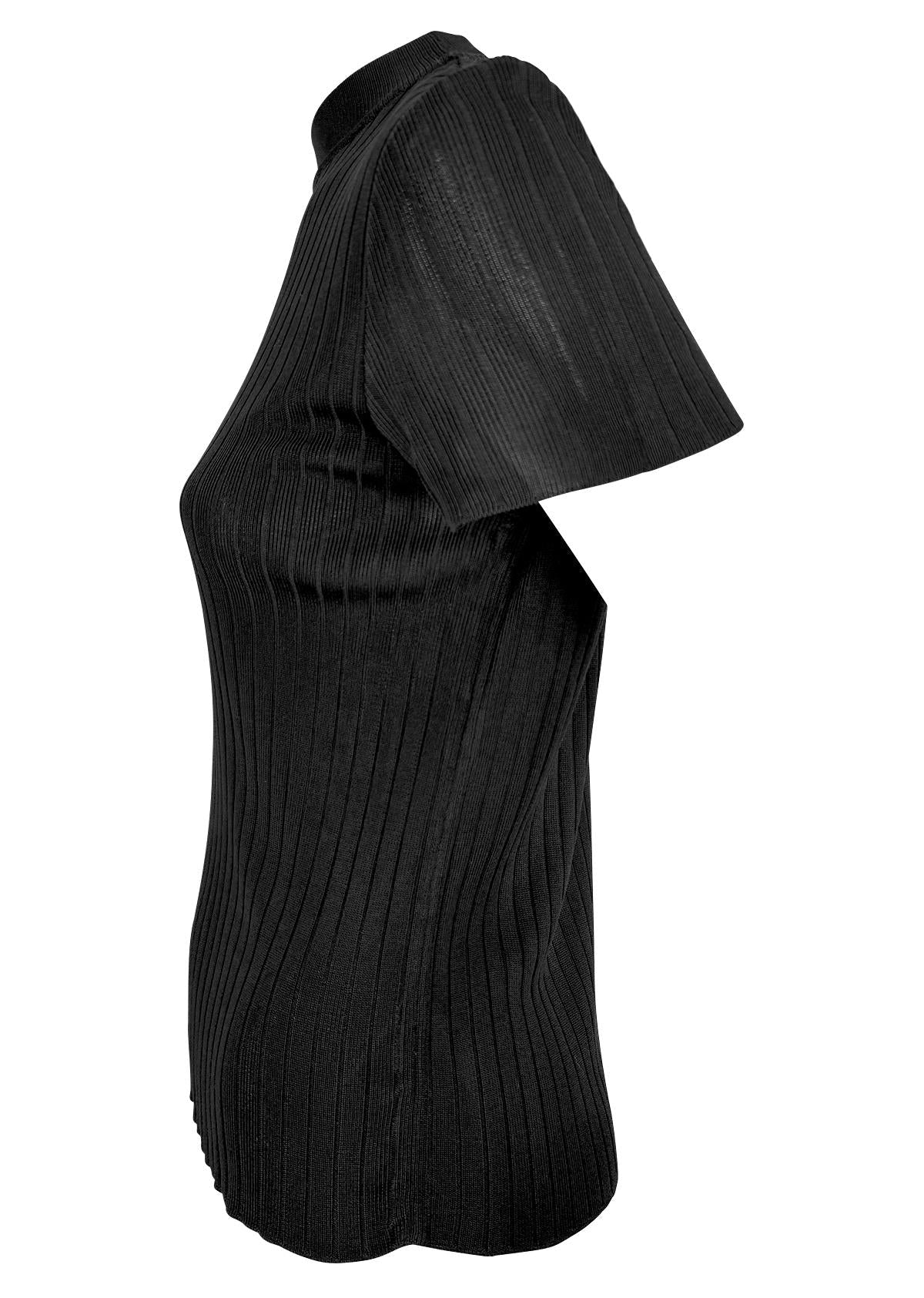 1990s Gucci by Tom Ford Sheer Black Ribbed Mock Neck T-Shirt Top - RealList