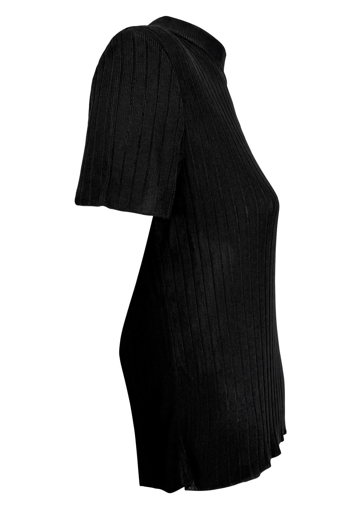 1990s Gucci by Tom Ford Sheer Black Ribbed Mock Neck T-Shirt Top - RealList