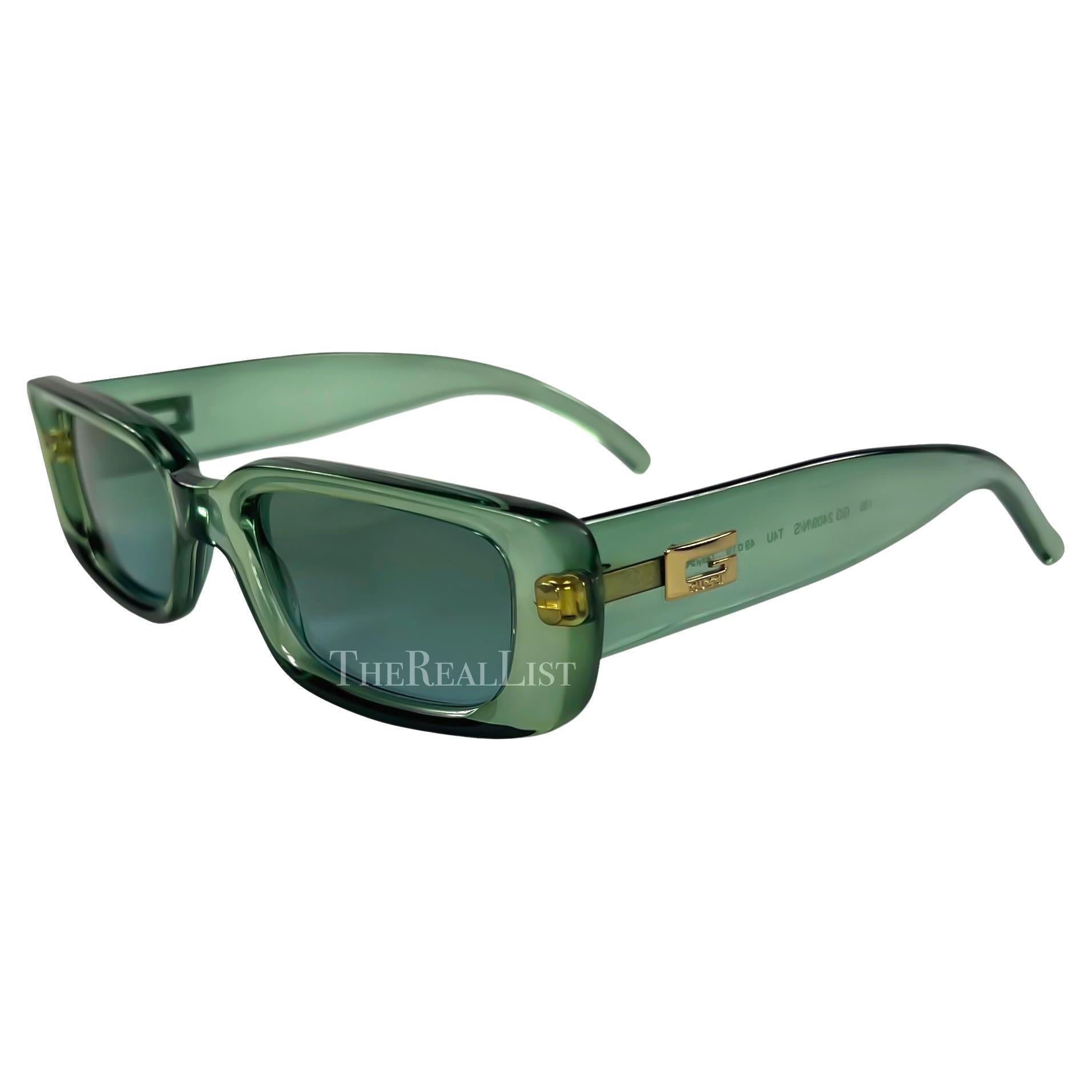 1990s Gucci by Tom Ford Square 'G' Green Clear Sunglasses Logo - RealList