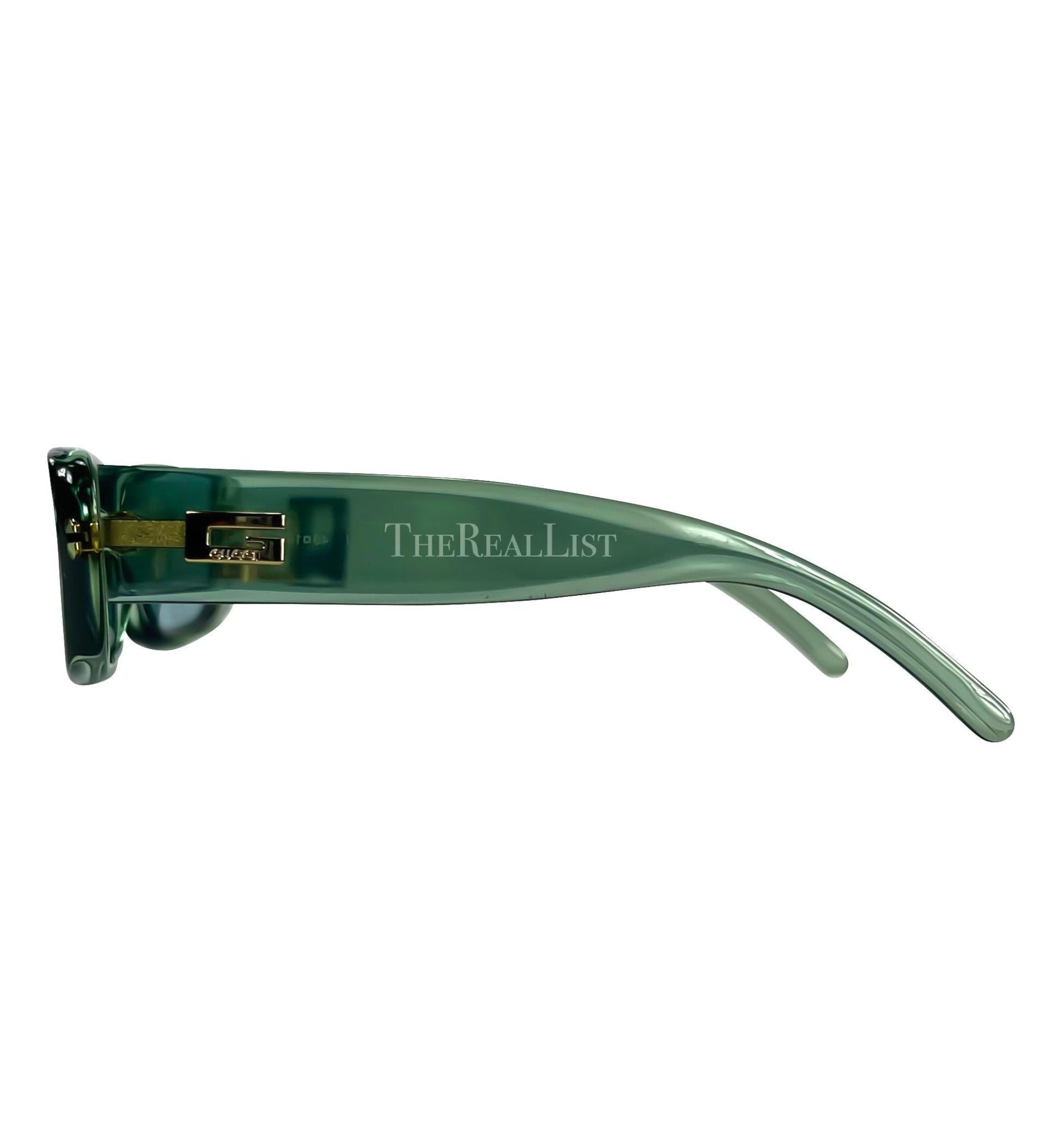 1990s Gucci by Tom Ford Square 'G' Green Clear Sunglasses Logo - RealList