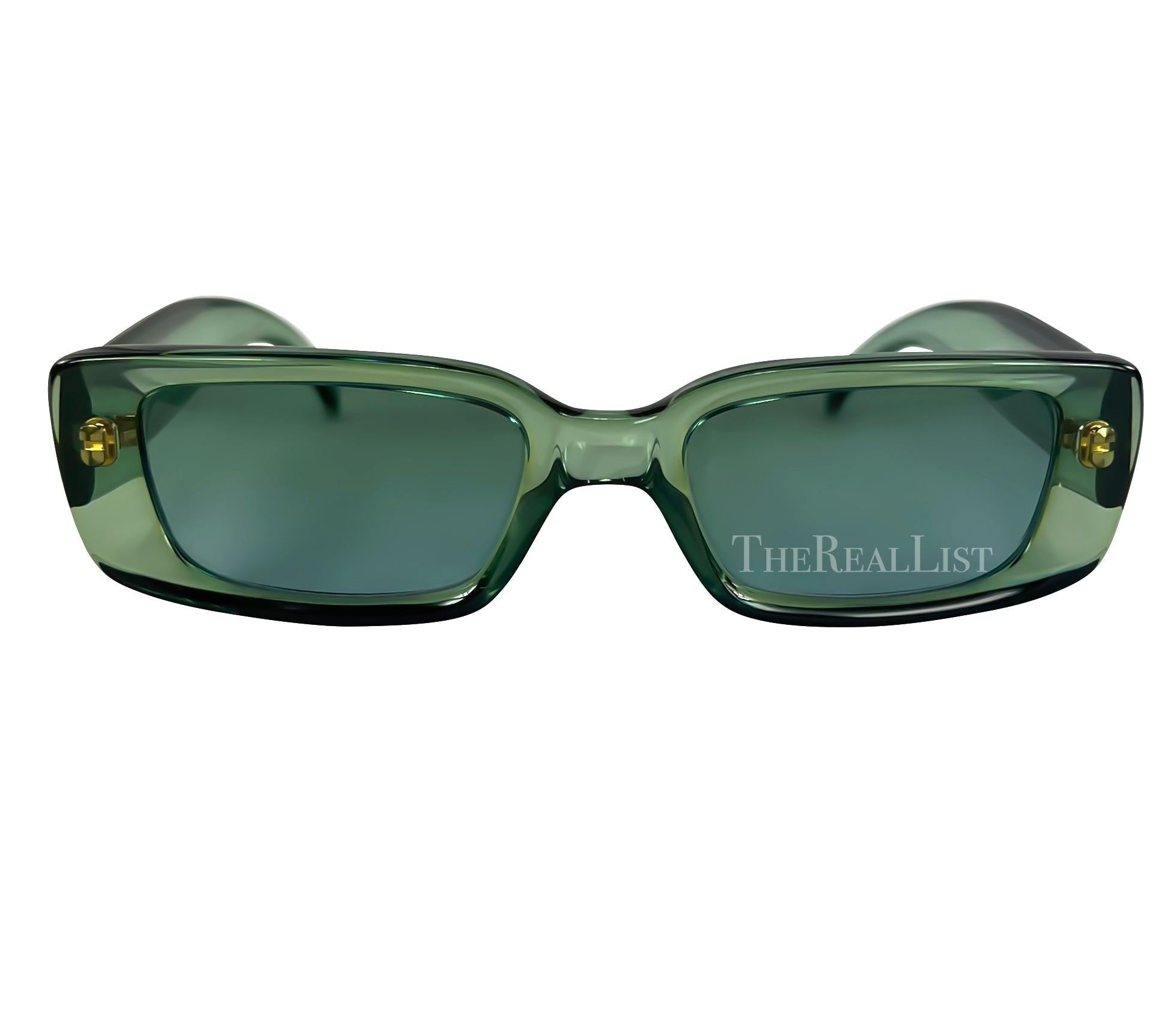 1990s Gucci by Tom Ford Square 'G' Green Clear Sunglasses Logo - RealList