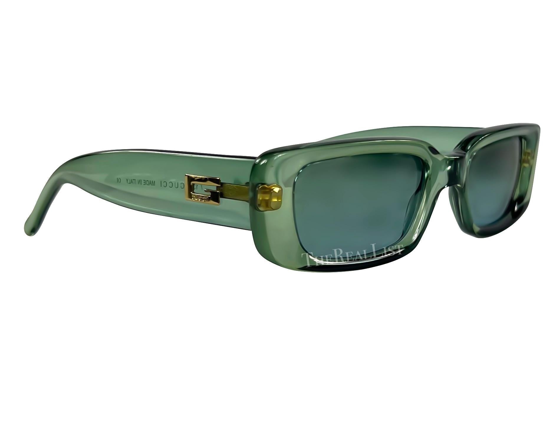 1990s Gucci by Tom Ford Square 'G' Green Clear Sunglasses Logo - RealList