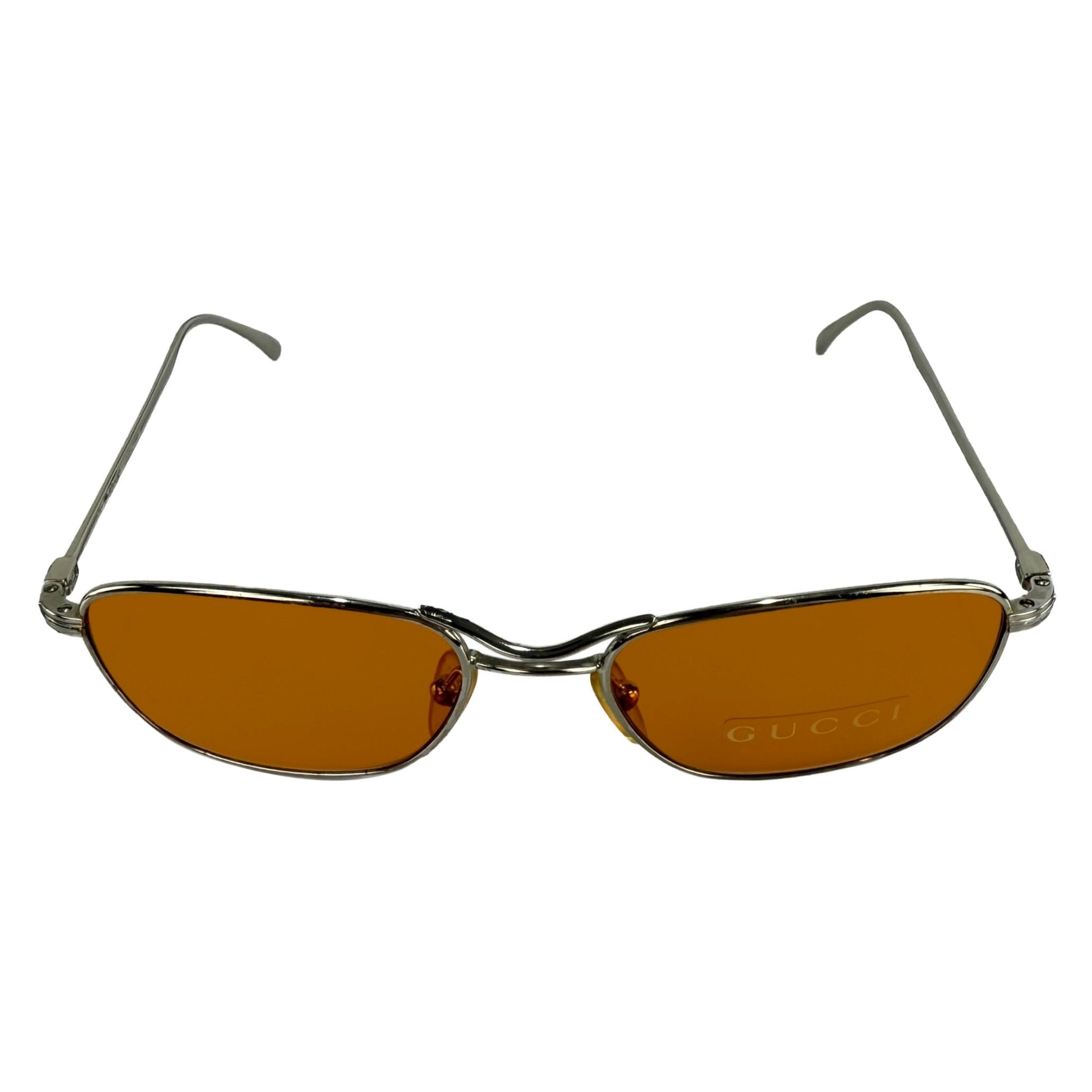 1990s Gucci by Tom Ford Thin Silver Wire Frame Amber Aviator Sunglasses - RealList