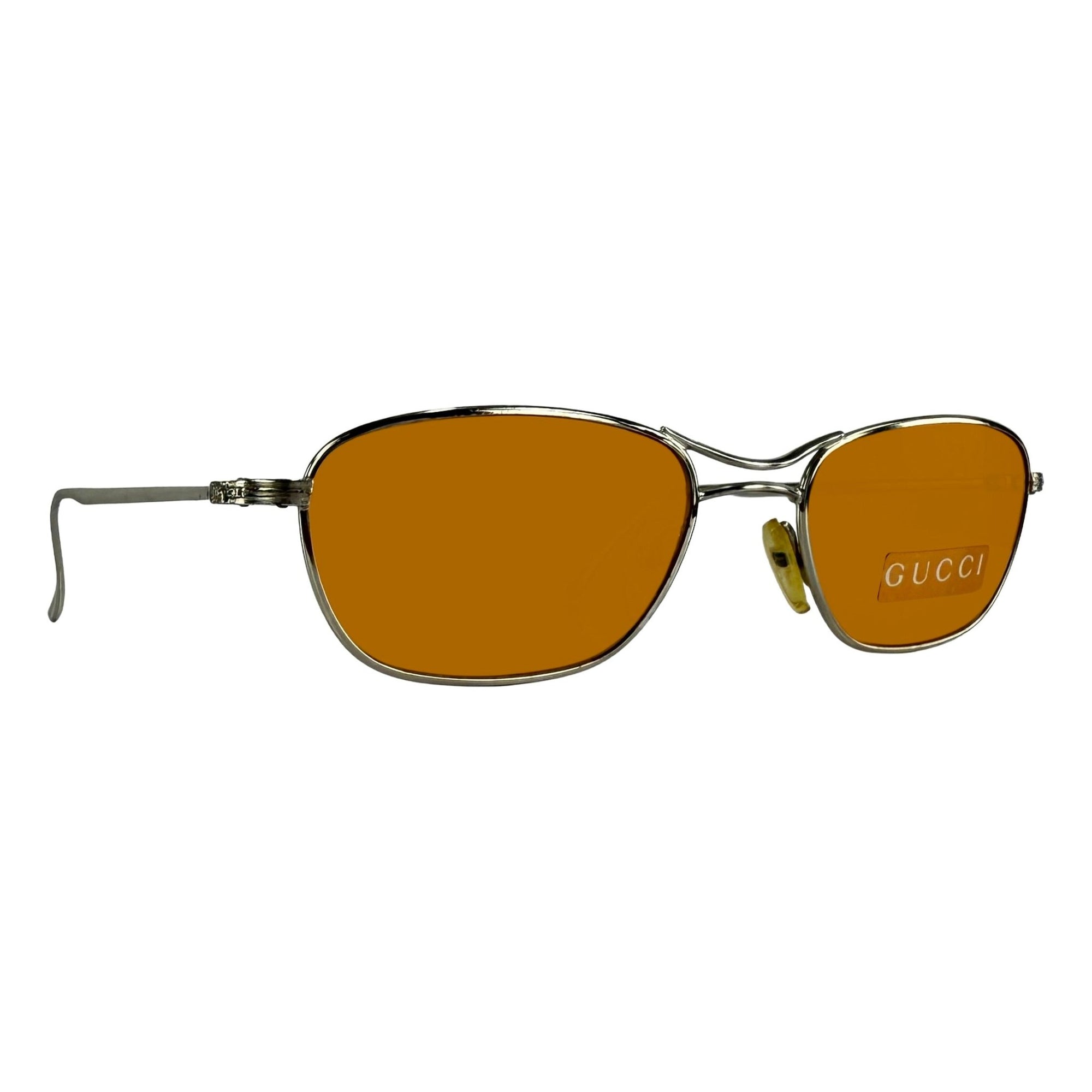 1990s Gucci by Tom Ford Thin Silver Wire Frame Amber Aviator Sunglasses - RealList