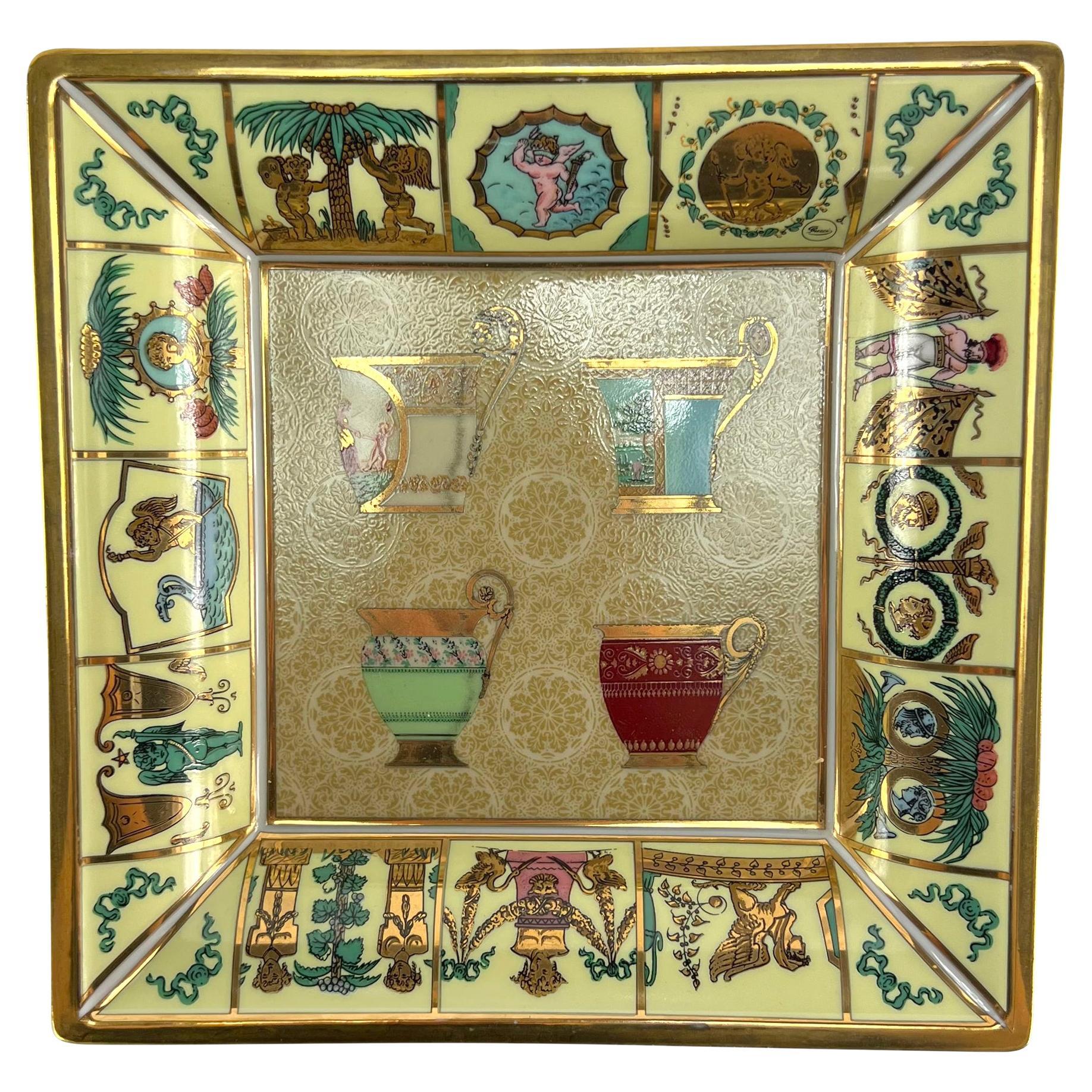 1990s Gucci Demitasse Espresso Cup Pattern Gold Porcelain Trinket Dish Ashtray - RealList