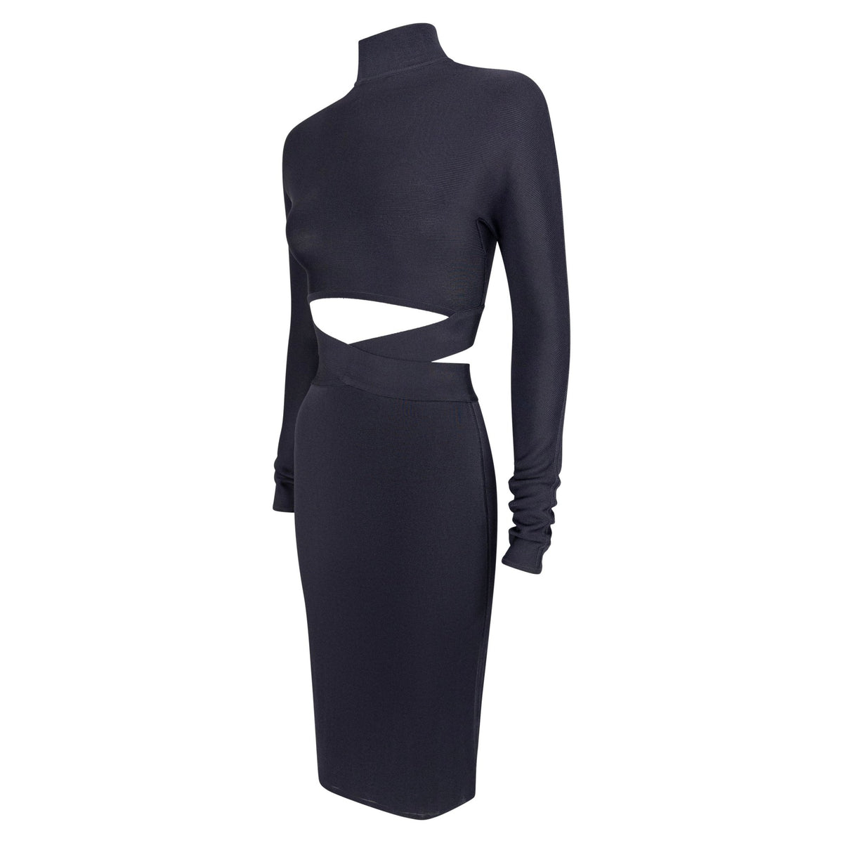 1990s Hervé Léger Bodycon Bandage Exposed Midriff Long Sleeve Dress - RealList