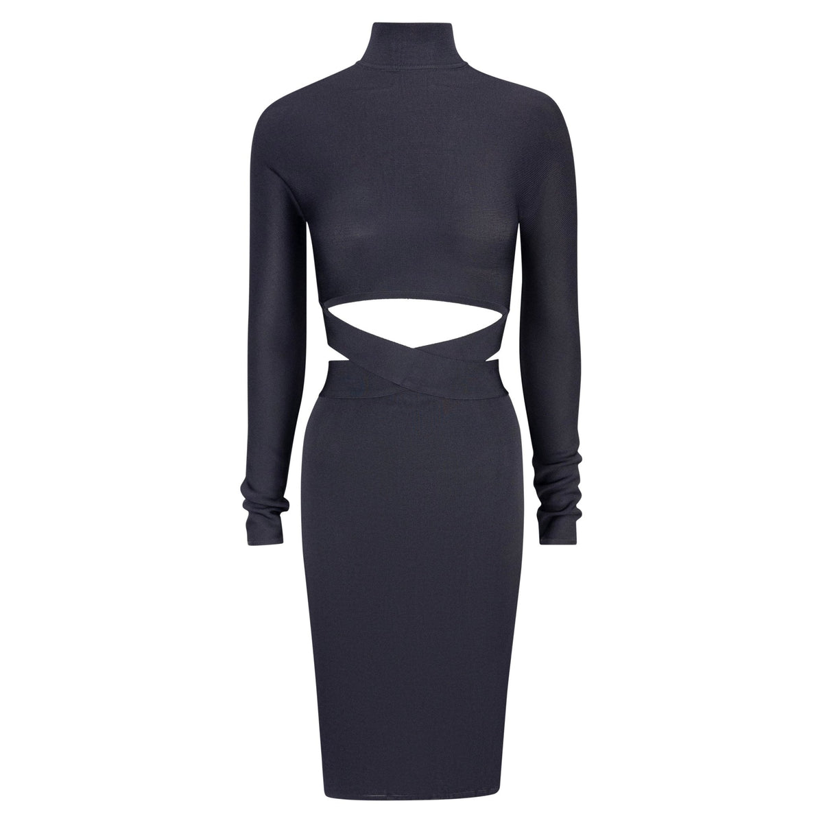 1990s Hervé Léger Bodycon Bandage Exposed Midriff Long Sleeve Dress - RealList