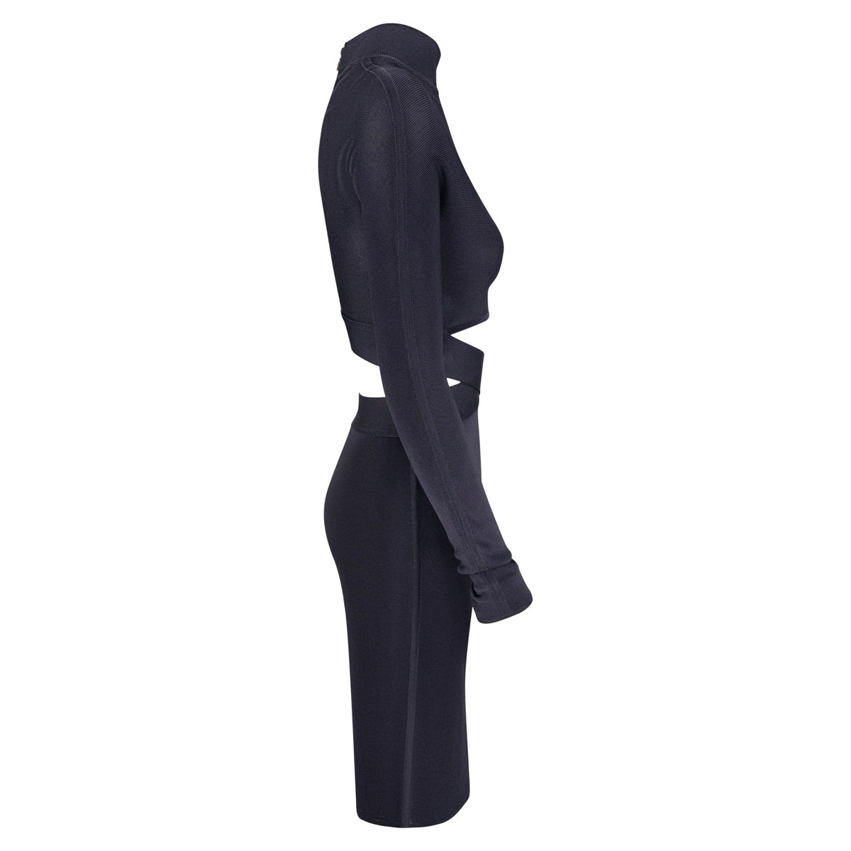 1990s Hervé Léger Bodycon Bandage Exposed Midriff Long Sleeve Dress - RealList