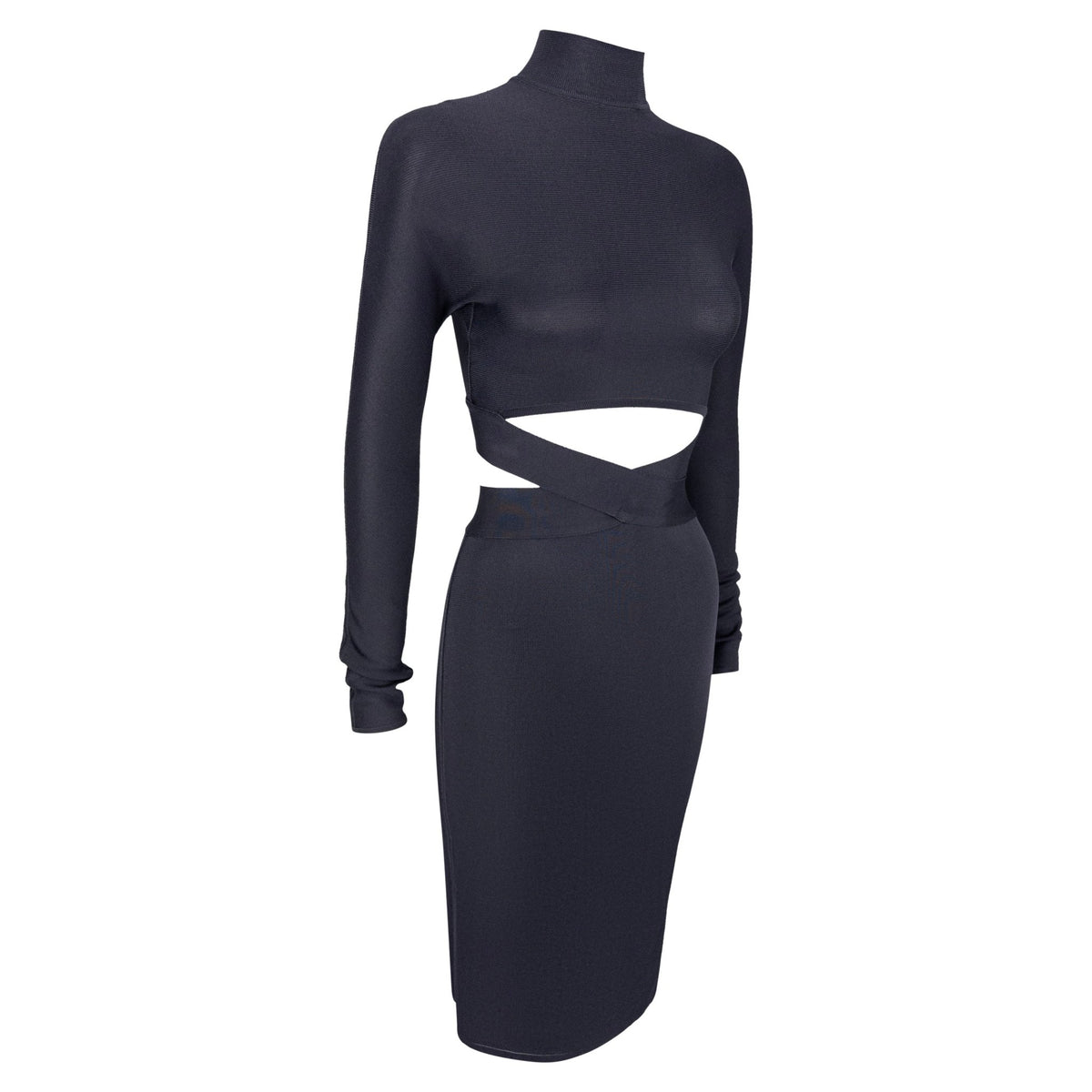 1990s Hervé Léger Bodycon Bandage Exposed Midriff Long Sleeve Dress - RealList