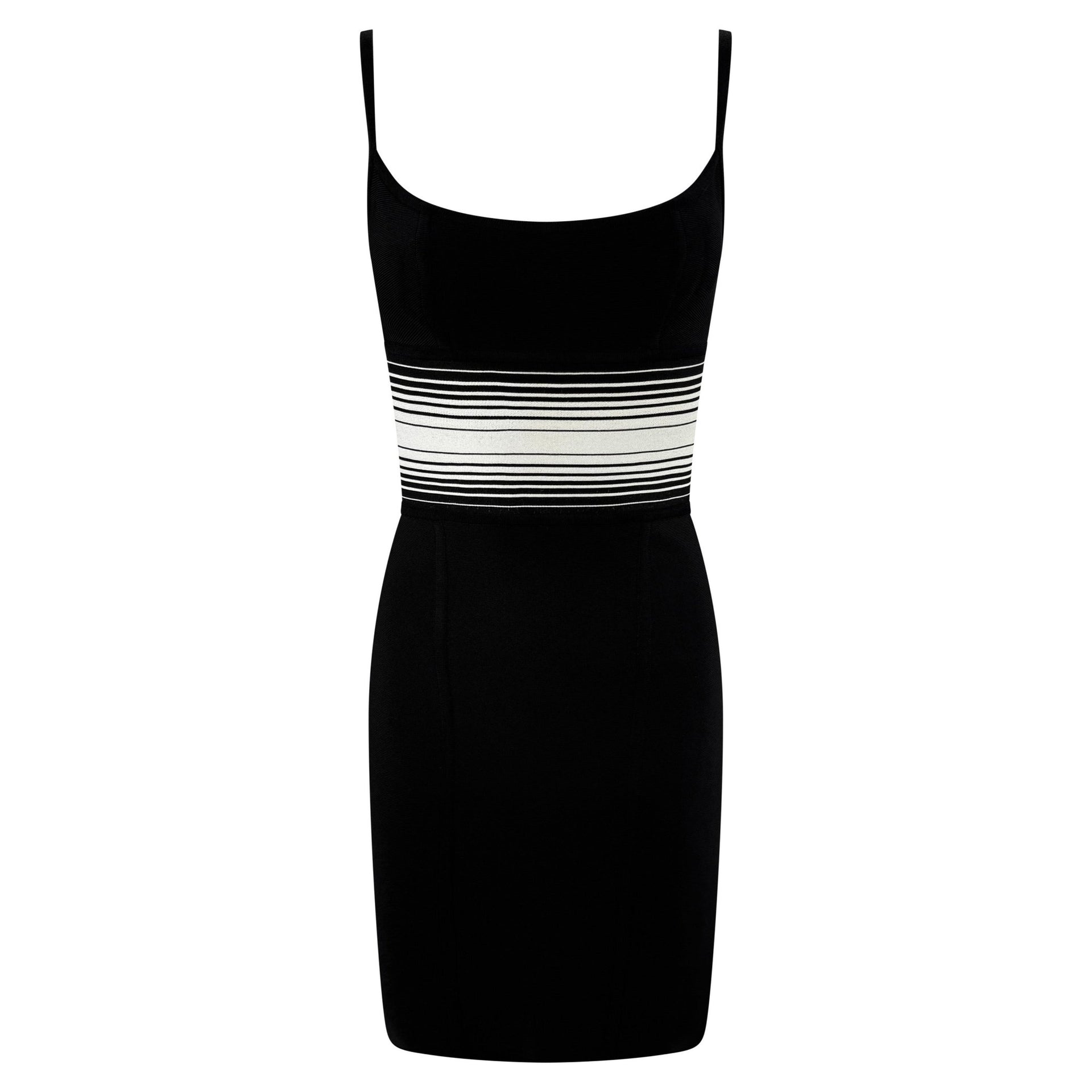 1990s Hervé Léger White Stripe Black Bandage Bodycon Mini Dress – RealList