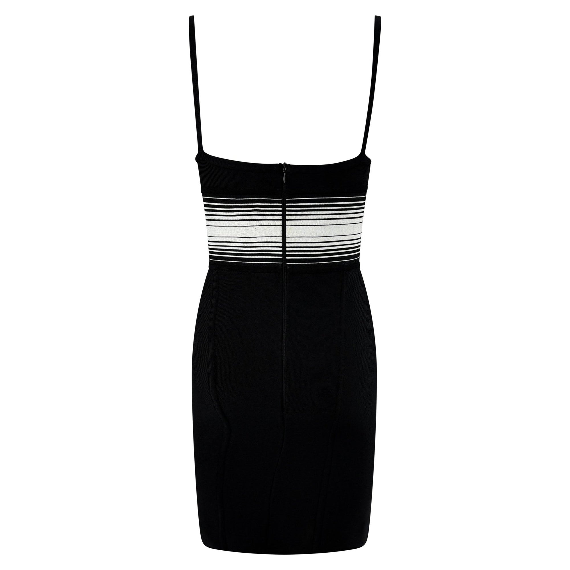 1990s Hervé Léger White Stripe Black Bandage Bodycon Mini Dress - RealList