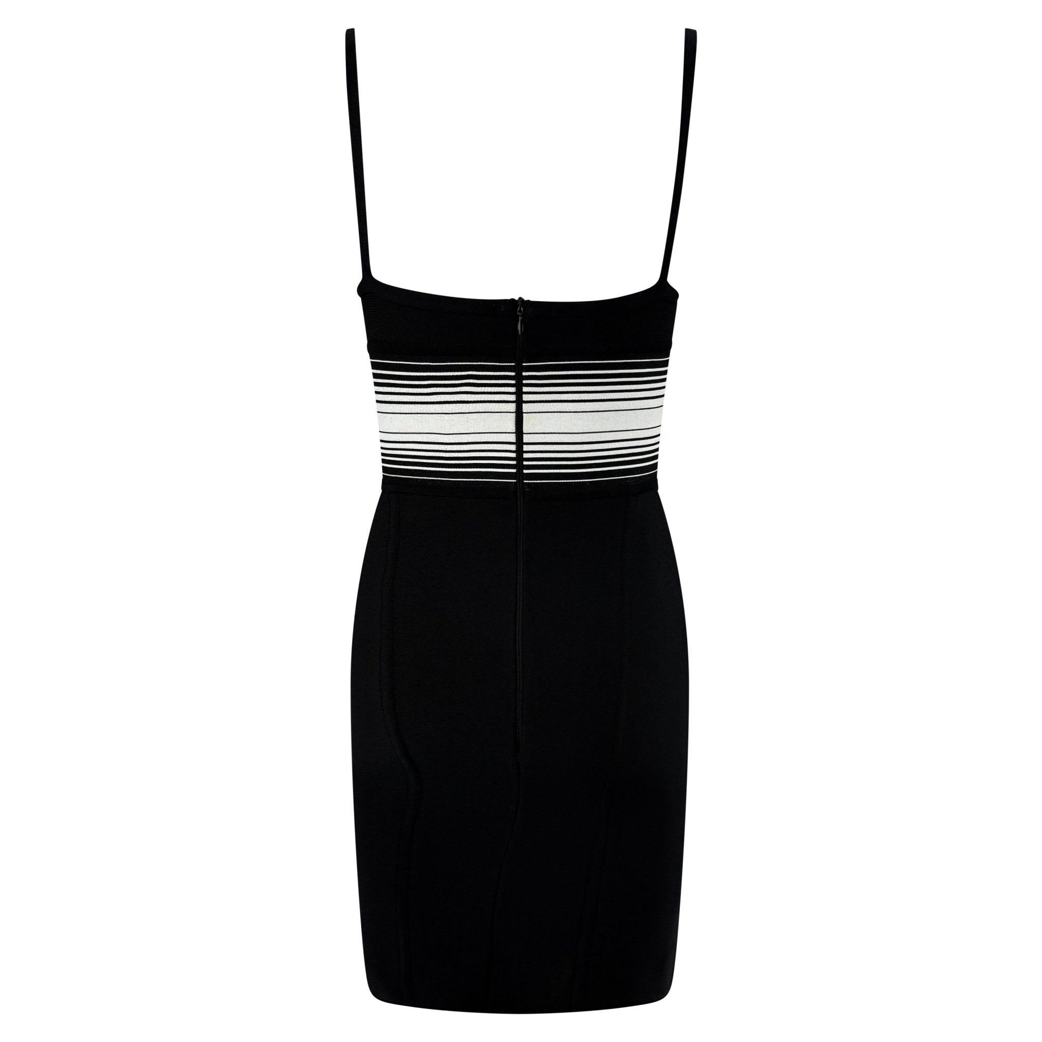 1990s Hervé Léger White Stripe Black Bandage Bodycon Mini Dress - RealList