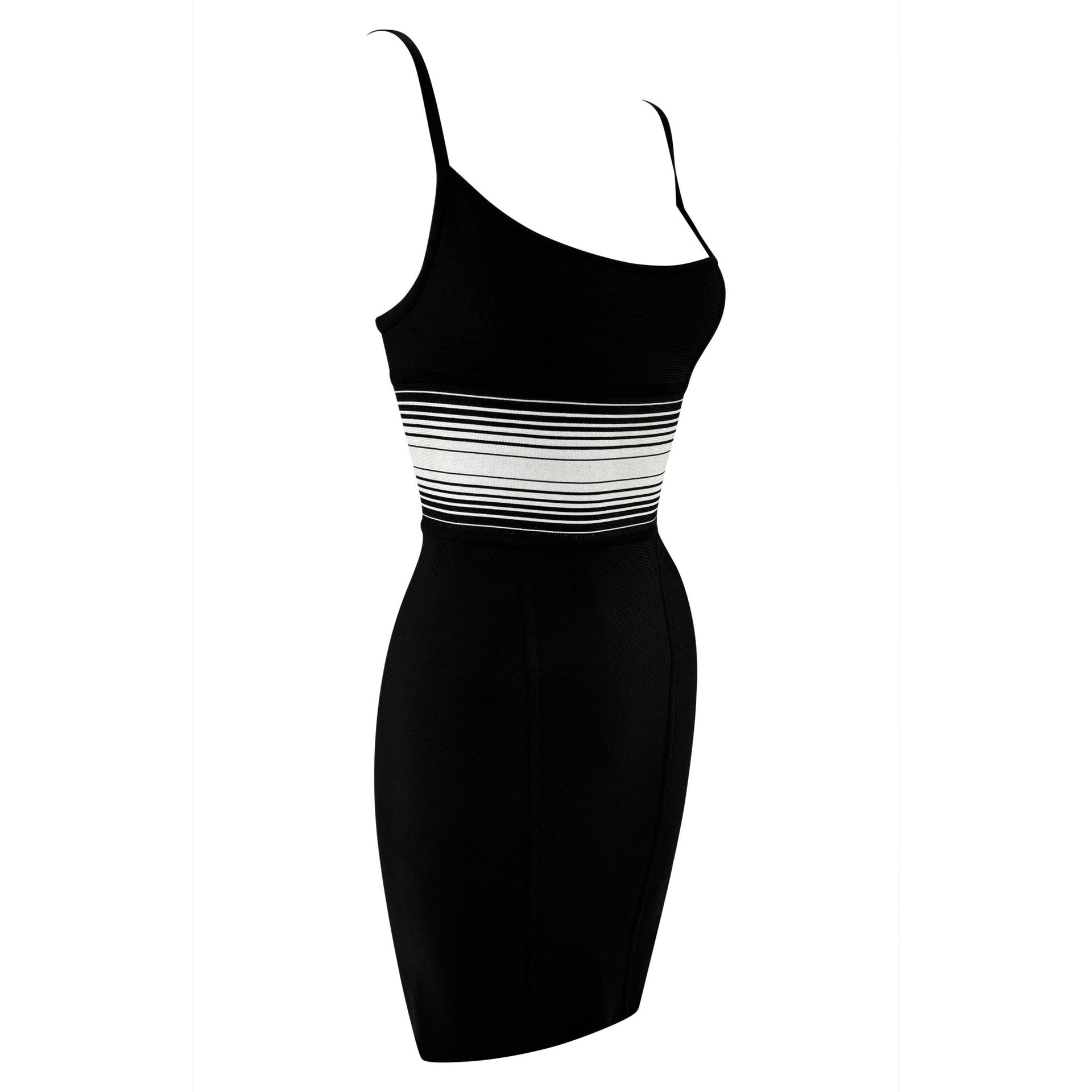 1990s Hervé Léger White Stripe Black Bandage Bodycon Mini Dress - RealList