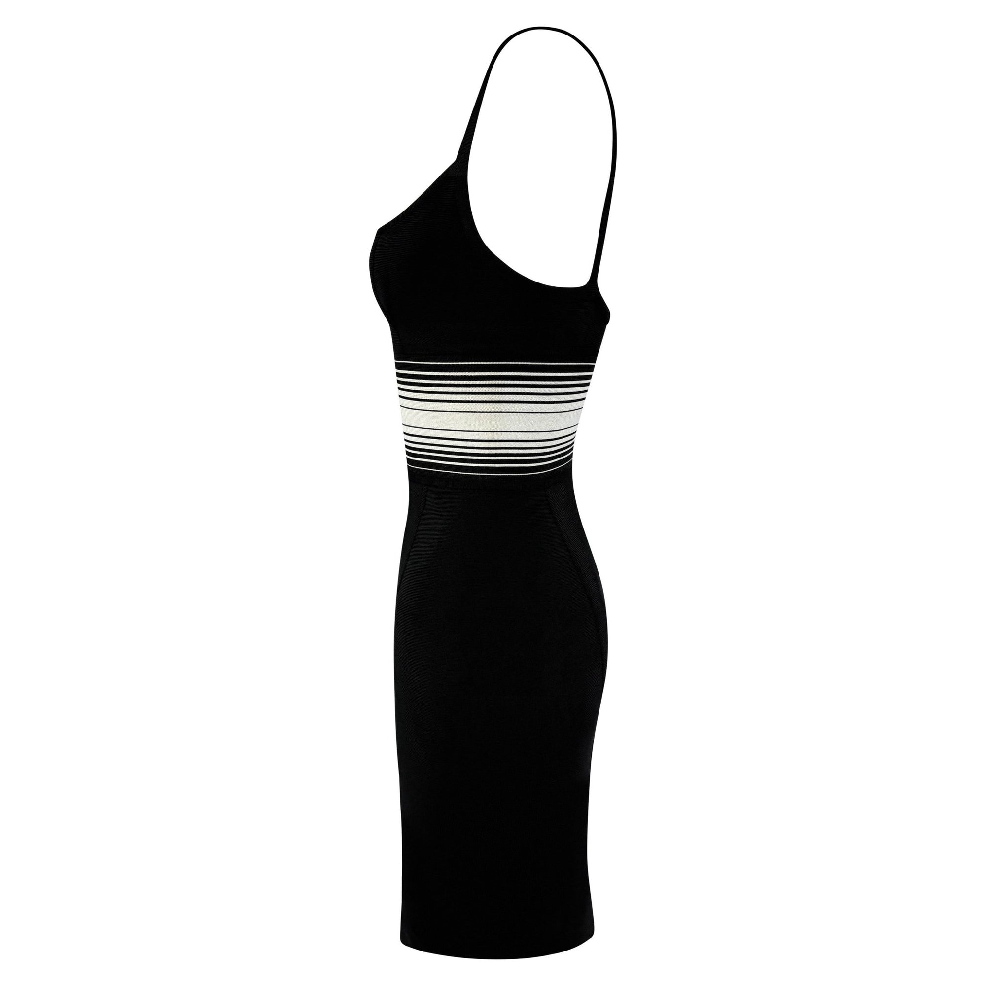 1990s Hervé Léger White Stripe Black Bandage Bodycon Mini Dress - RealList