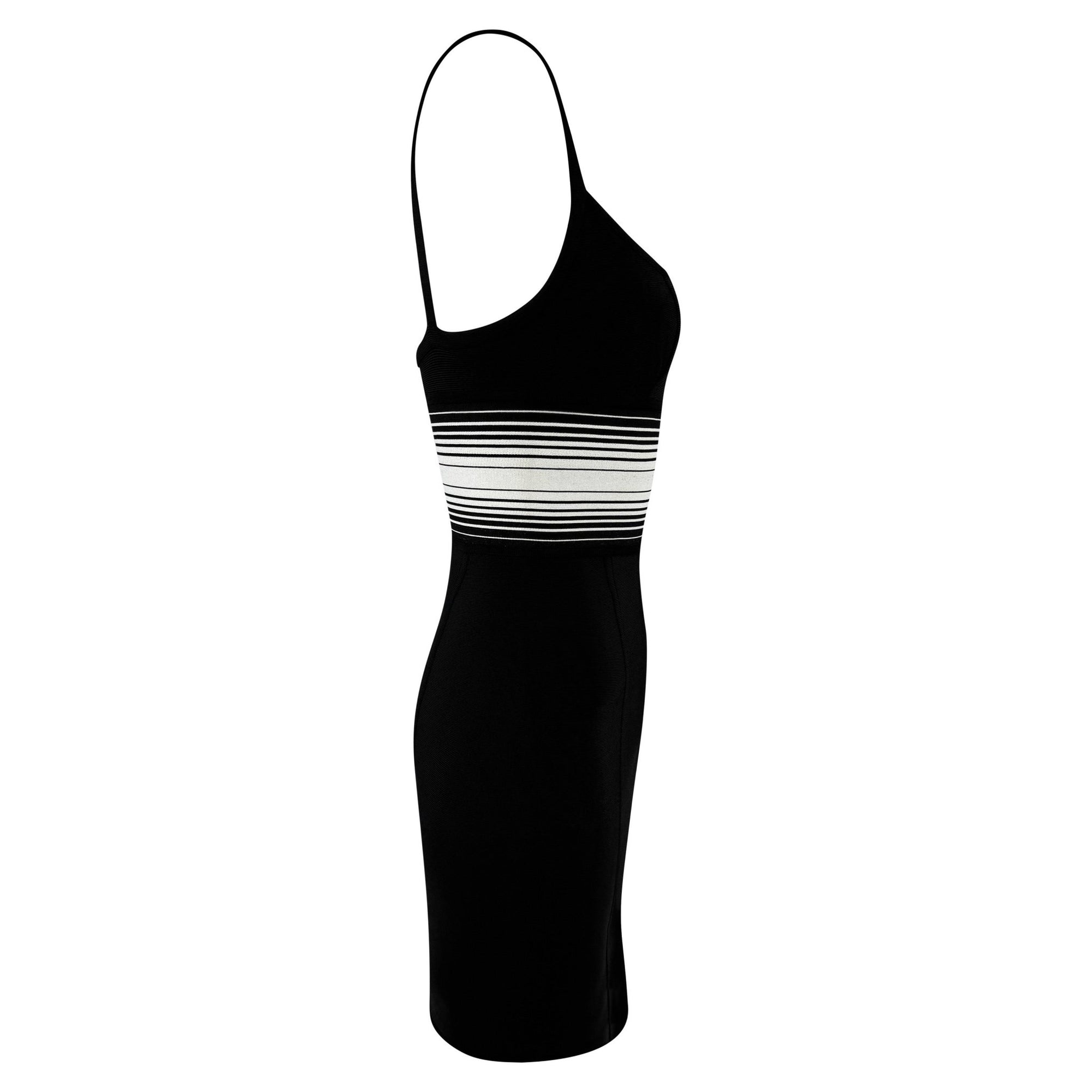 1990s Hervé Léger White Stripe Black Bandage Bodycon Mini Dress - RealList