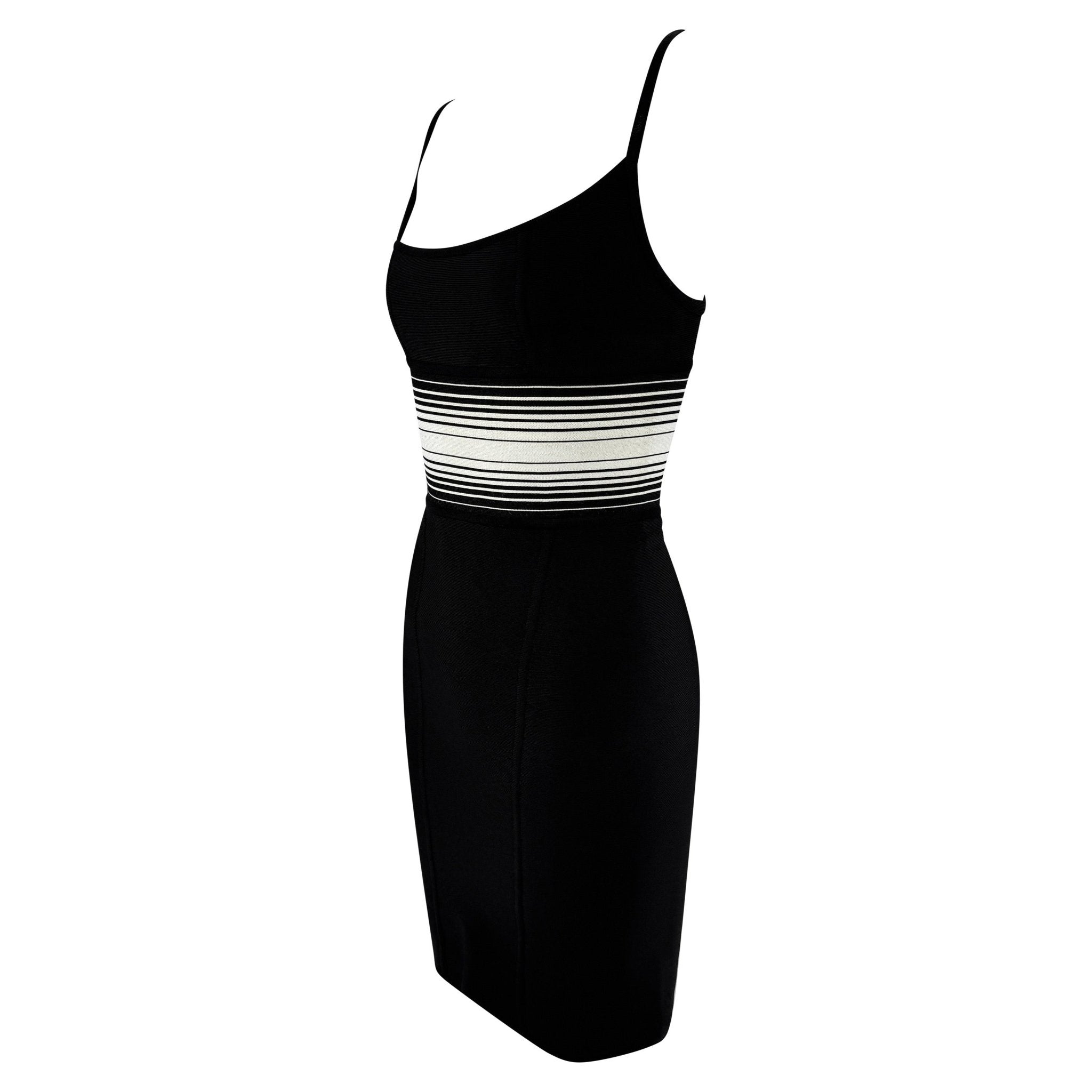 1990s Hervé Léger White Stripe Black Bandage Bodycon Mini Dress - RealList