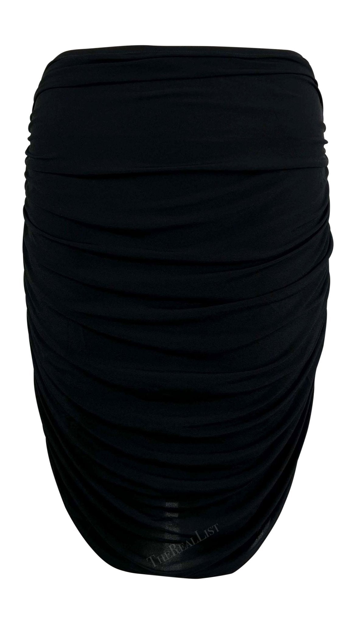 1990s Norma Kamali Black Ruched Stretch Bodycon Skirt - RealList