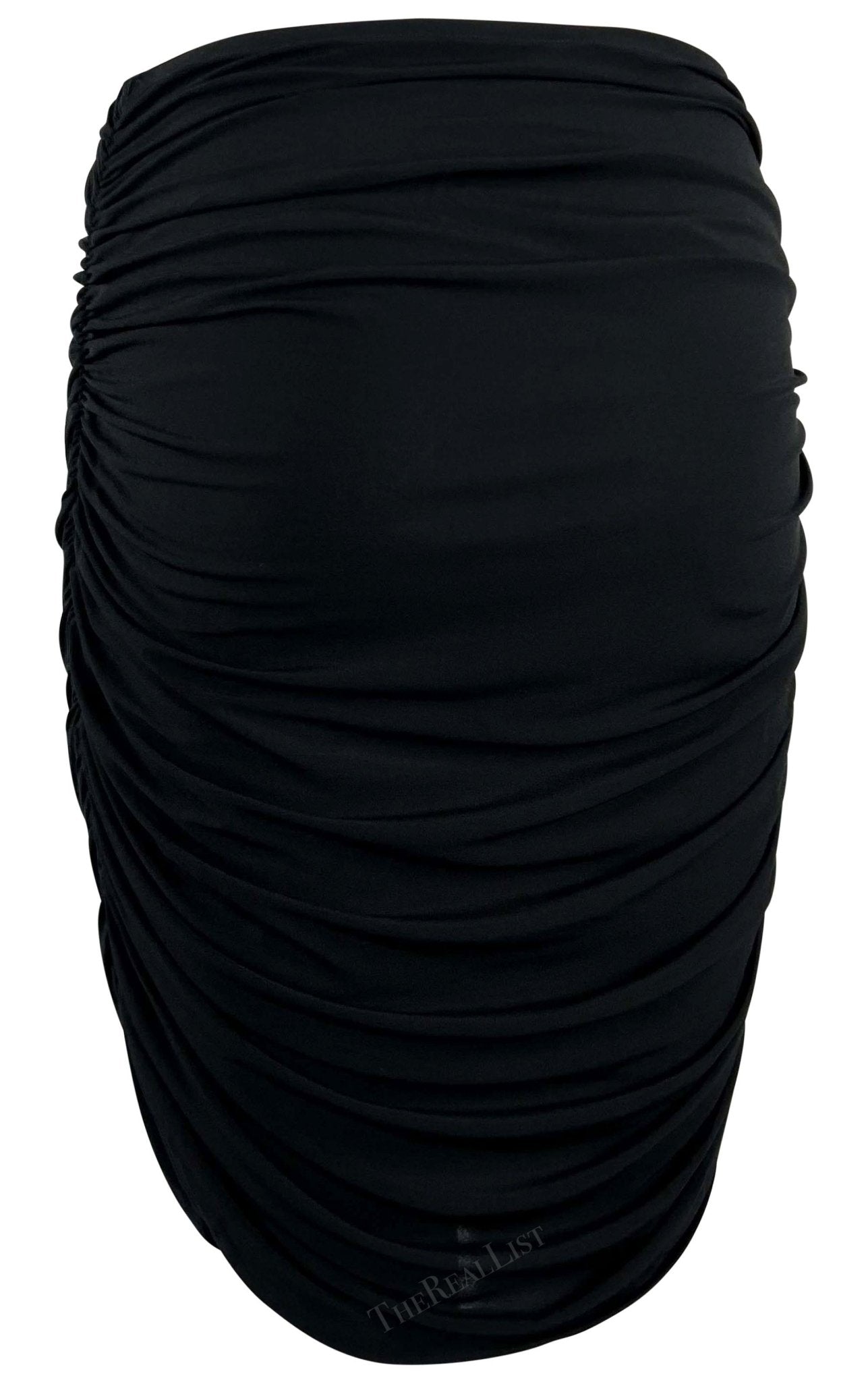 1990s Norma Kamali Black Ruched Stretch Bodycon Skirt - RealList