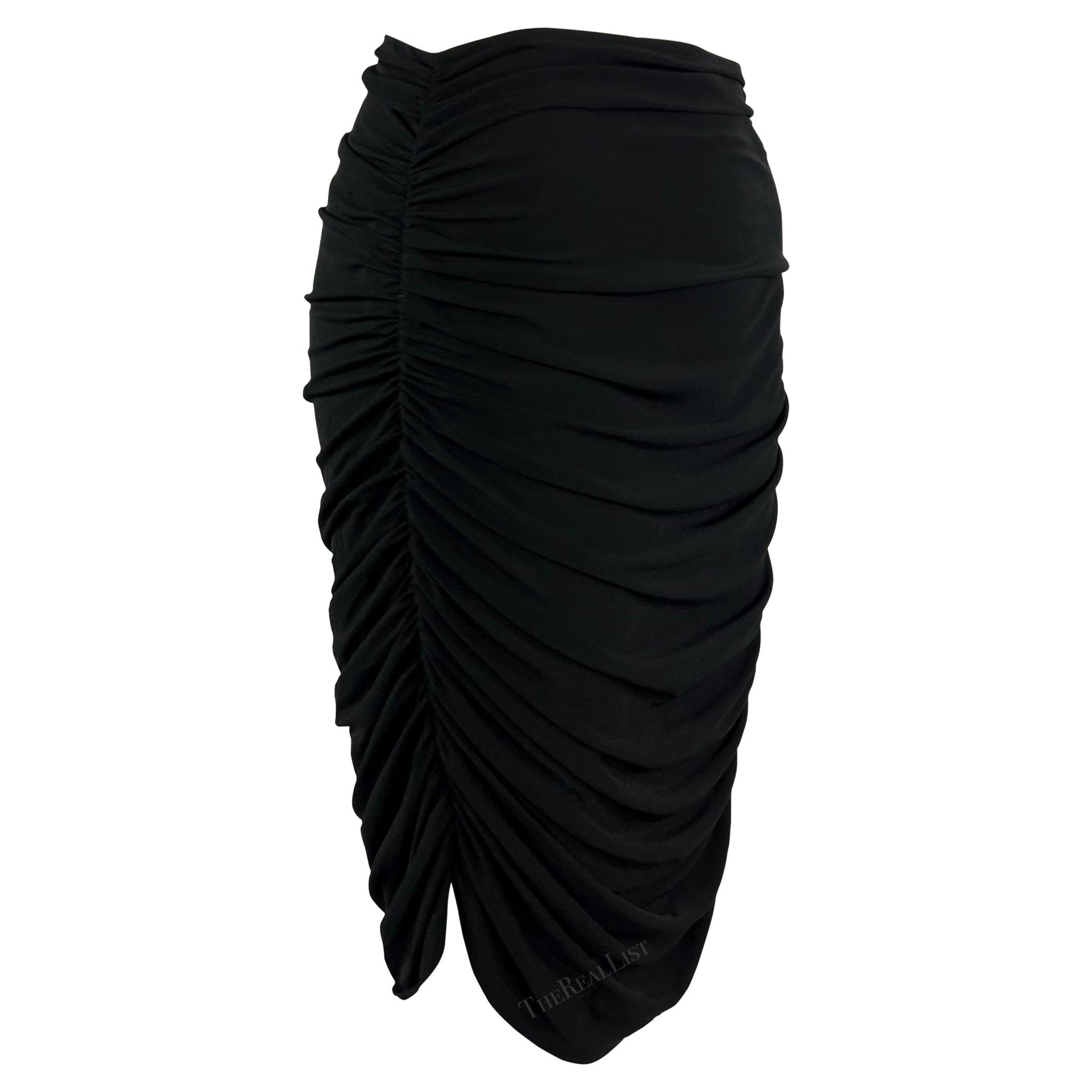 1990s Norma Kamali Black Ruched Stretch Bodycon Skirt - RealList