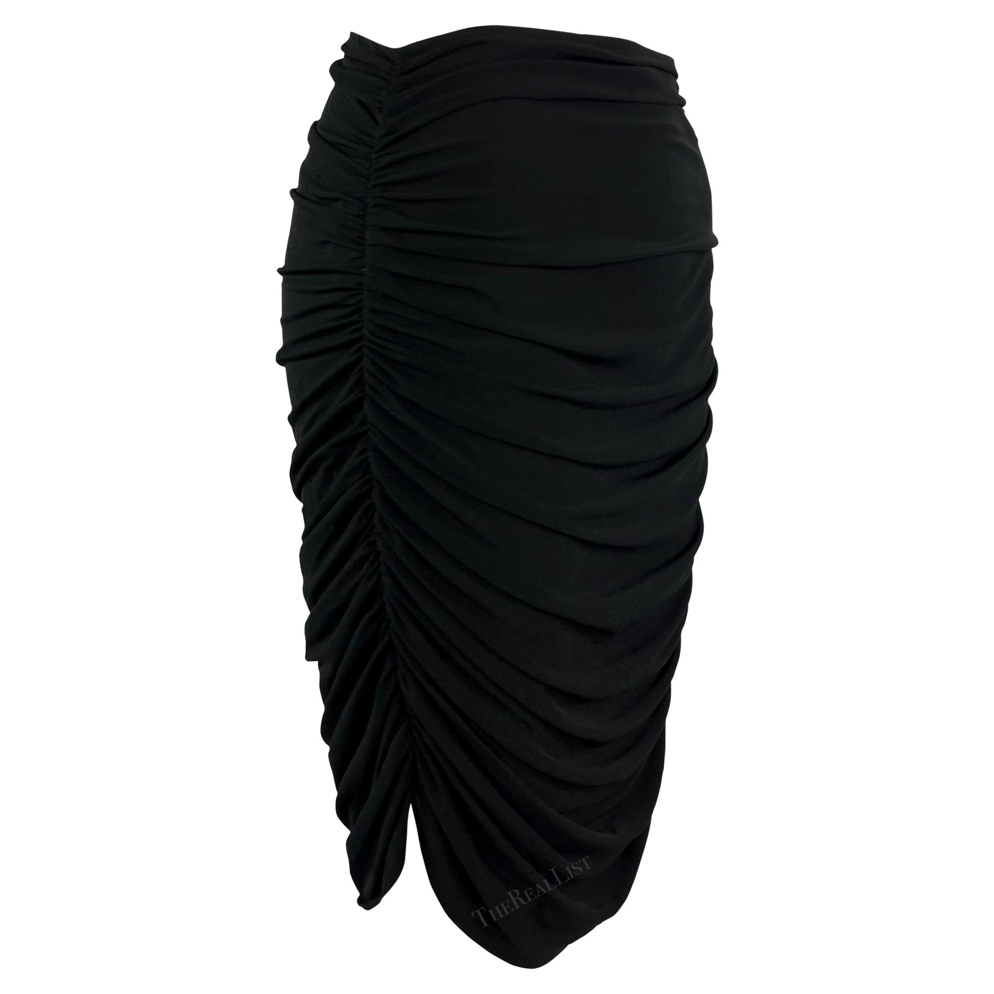 1990s Norma Kamali Black Ruched Stretch Bodycon Skirt - RealList