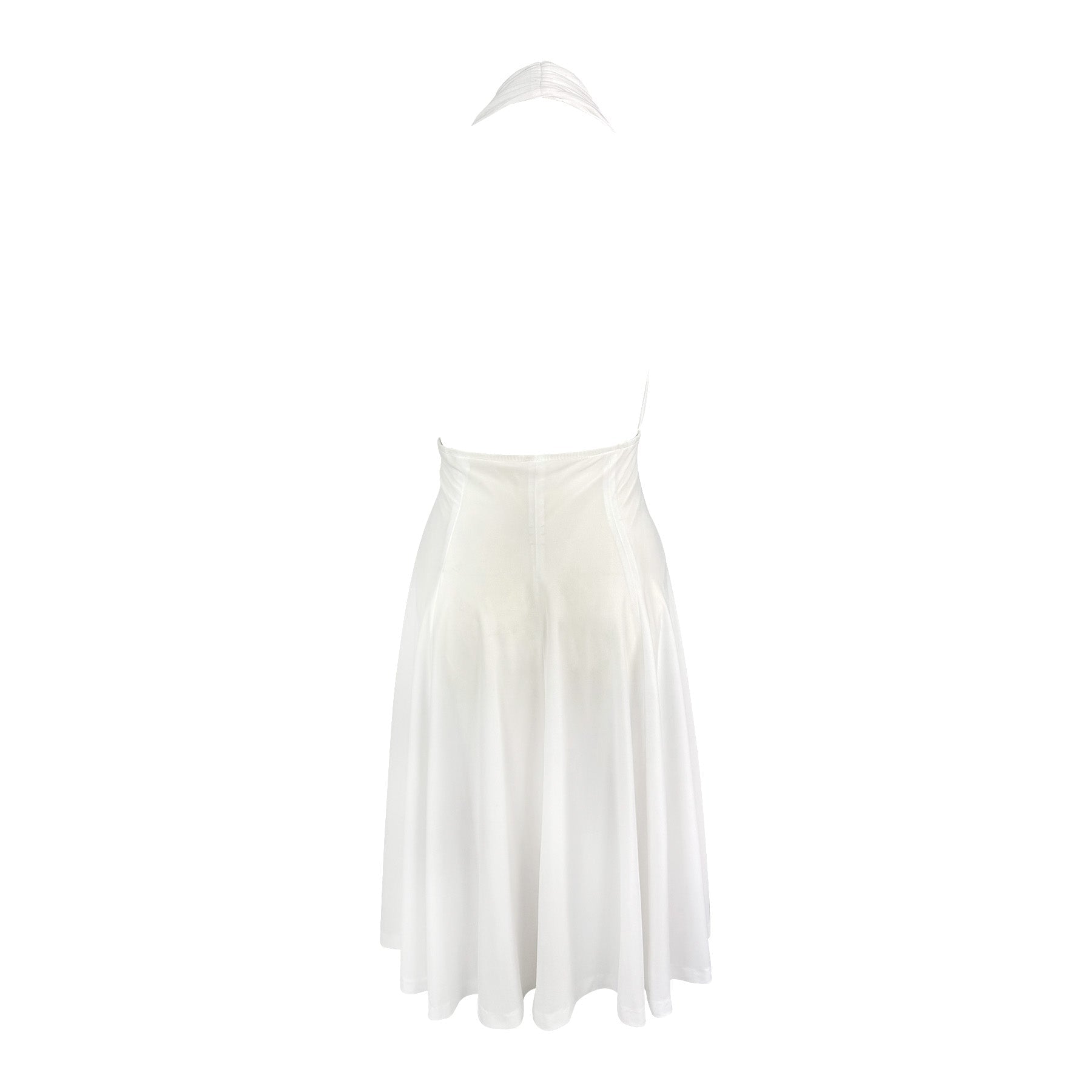 1990s Norma Kamali Plunging White Marilyn Monroe Style Flared Halter Dress - RealList