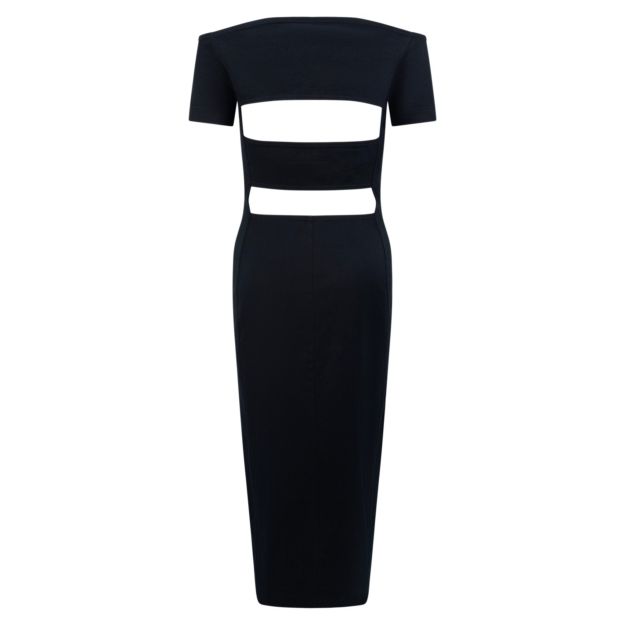 1990s Paco Rabanne Black Backless Cutout Front - Zip Cocktail Dress - RealList