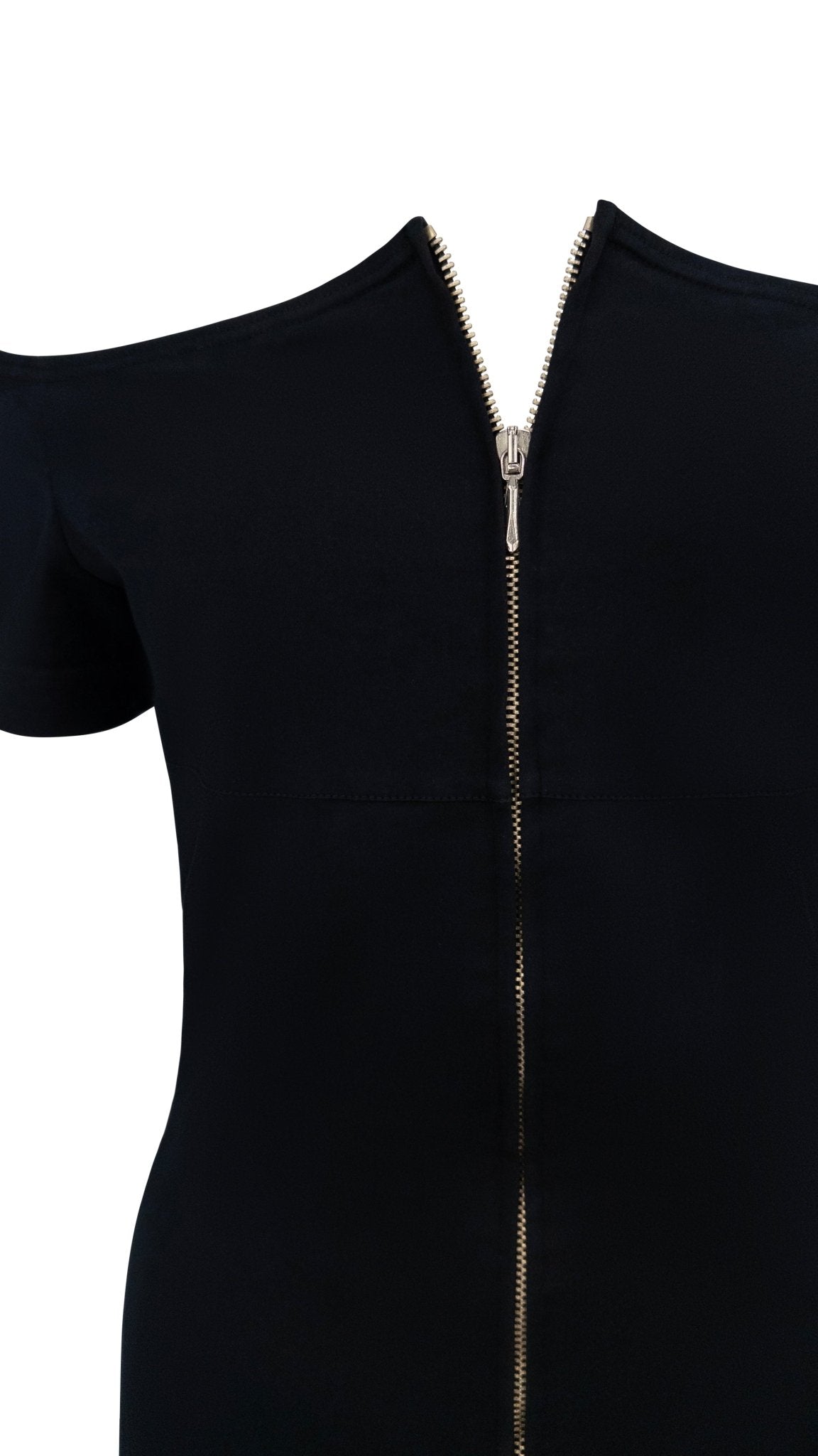 1990s Paco Rabanne Black Backless Cutout Front - Zip Cocktail Dress - RealList