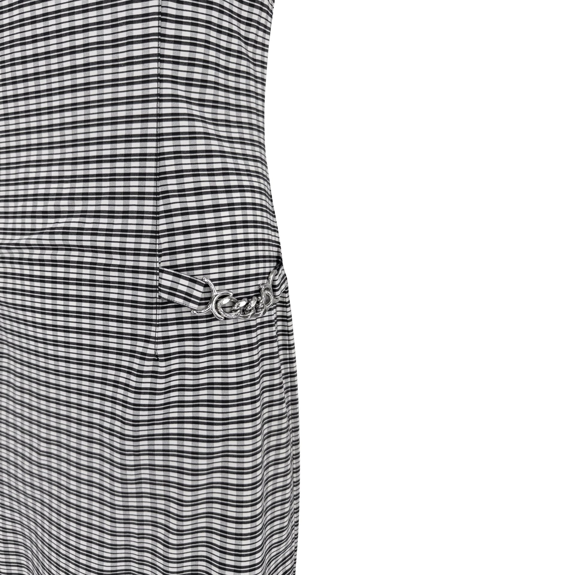1990s Paco Rabanne Black White Check Print Bodycon Hip Chain Sleeveless Dress - RealList