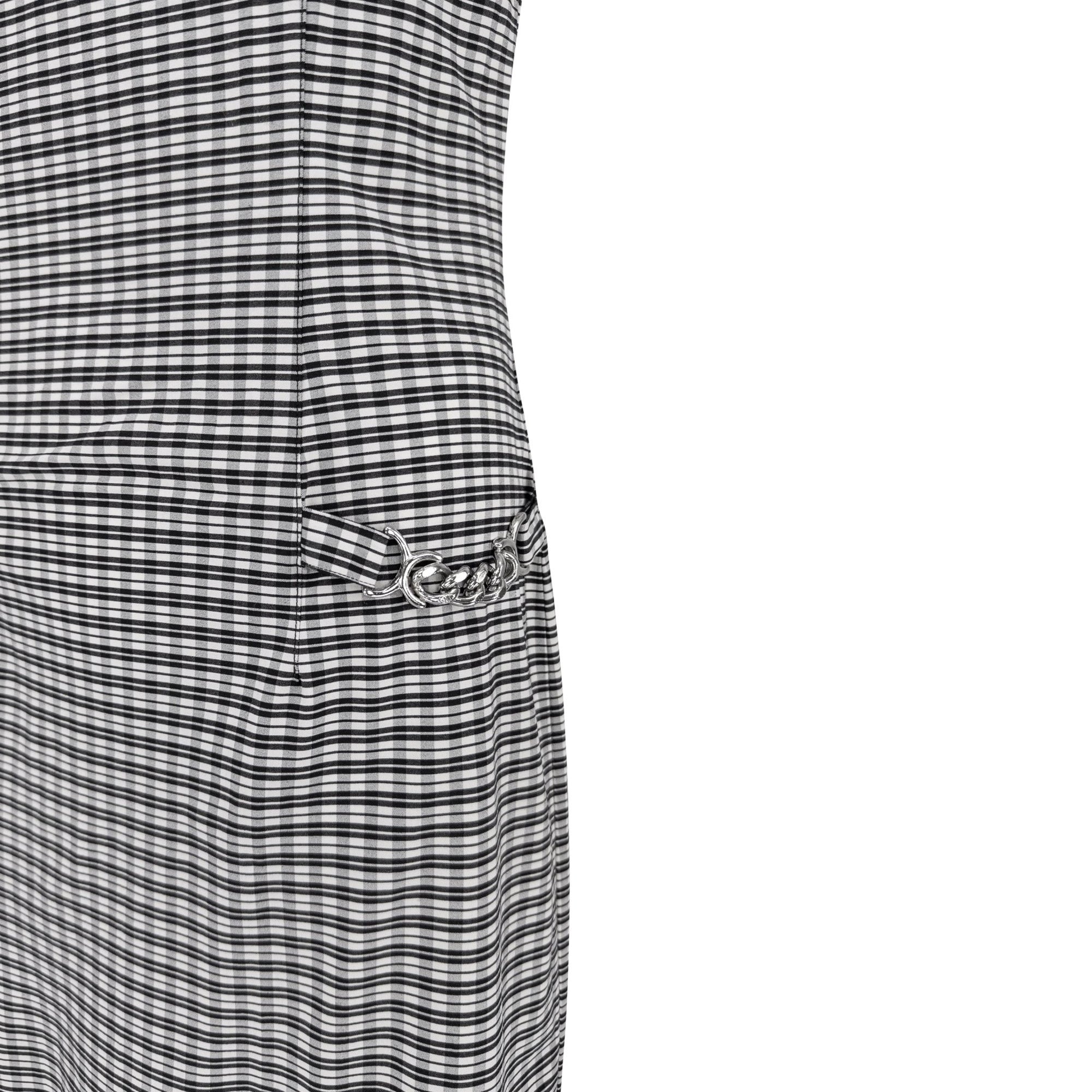 1990s Paco Rabanne Black White Check Print Bodycon Hip Chain Sleeveless Dress - RealList