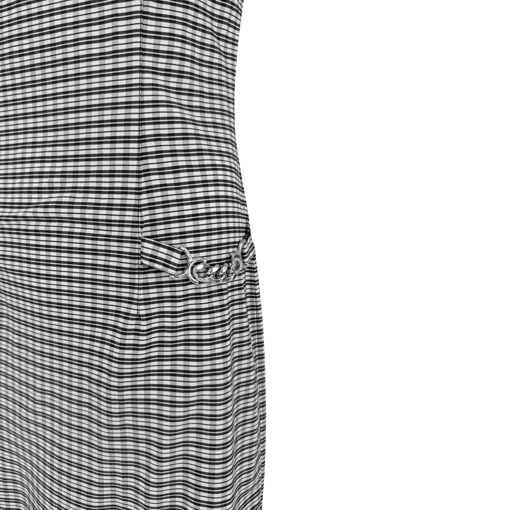 1990s Paco Rabanne Black White Check Print Bodycon Hip Chain Sleeveless Dress - RealList