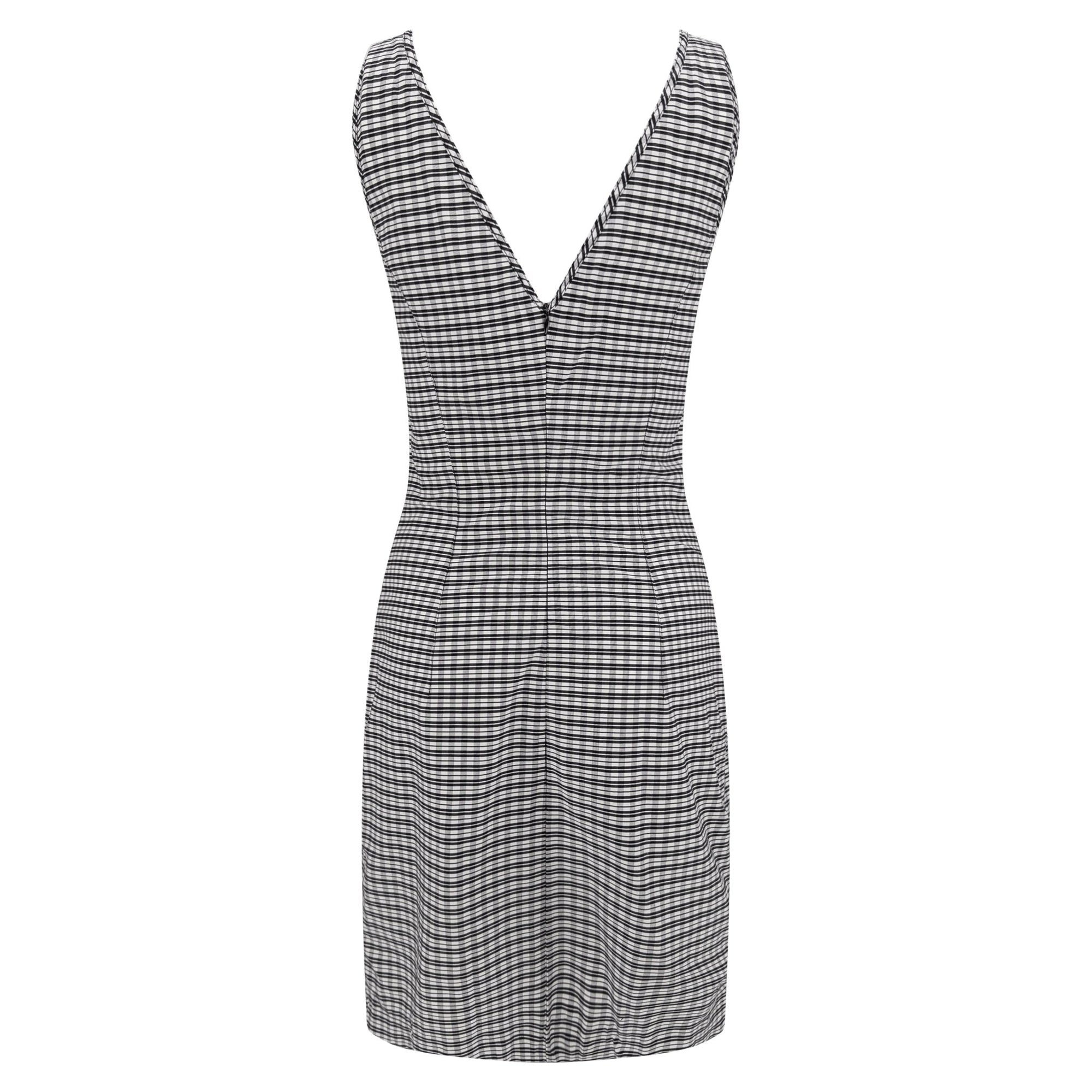 1990s Paco Rabanne Black White Check Print Bodycon Hip Chain Sleeveless Dress - RealList