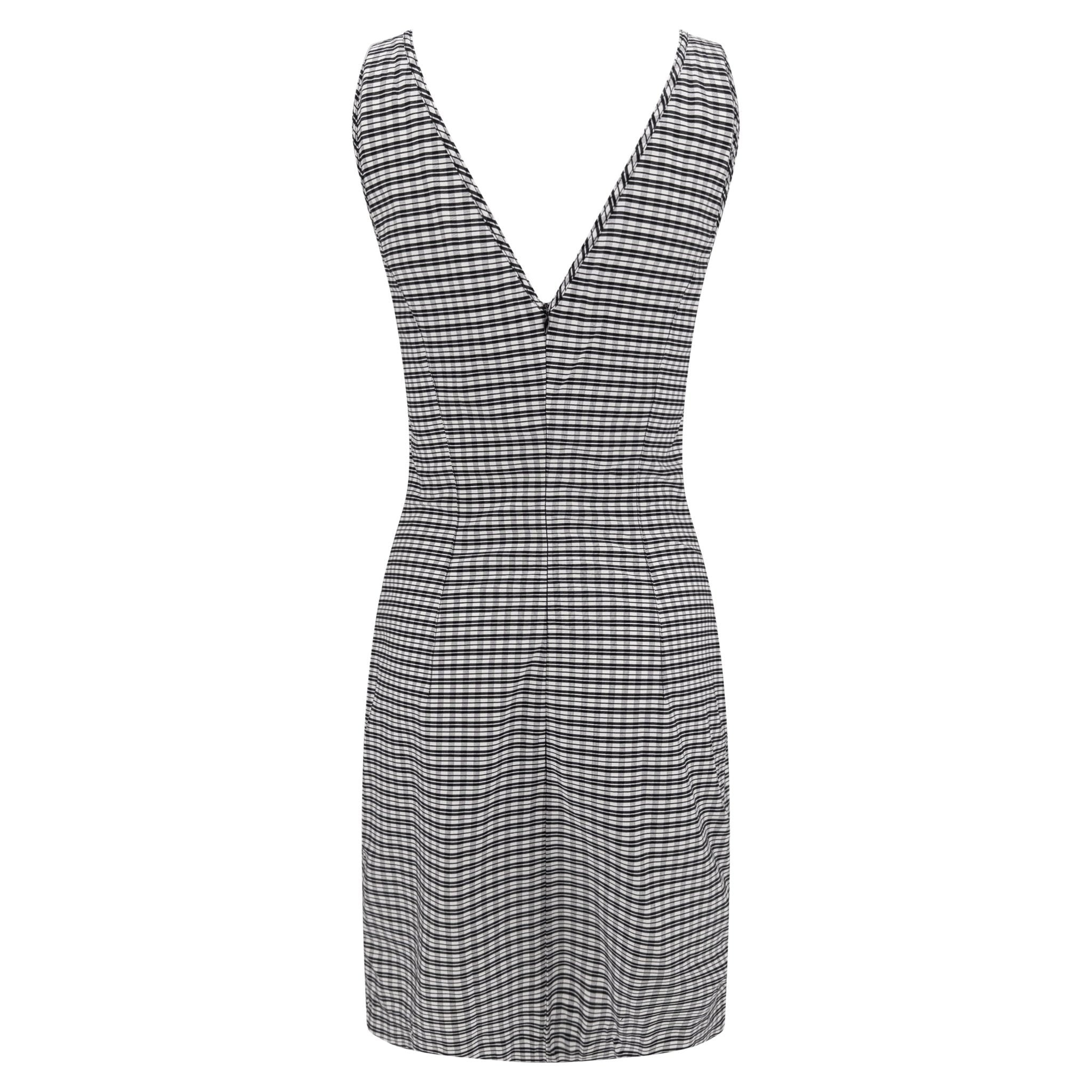 1990s Paco Rabanne Black White Check Print Bodycon Hip Chain Sleeveless Dress - RealList