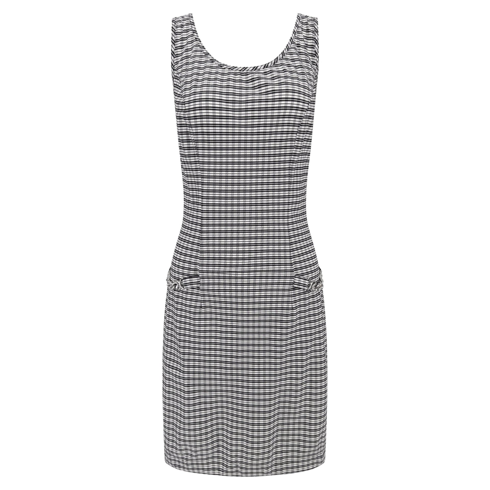 1990s Paco Rabanne Black White Check Print Bodycon Hip Chain Sleeveless Dress - RealList