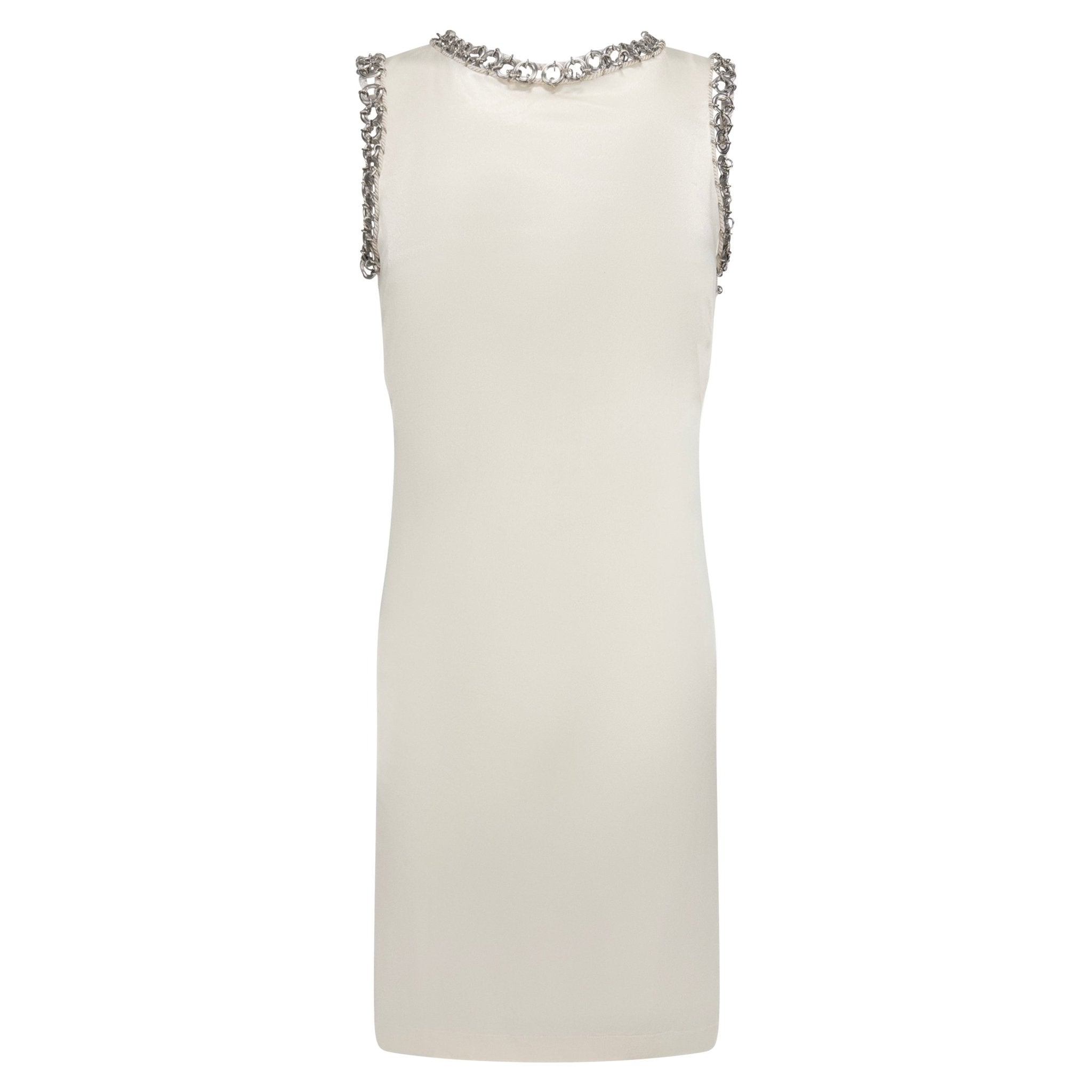 1990s Paco Rabanne Off - White Stretch Satin Metal Ring Trim Dress - RealList