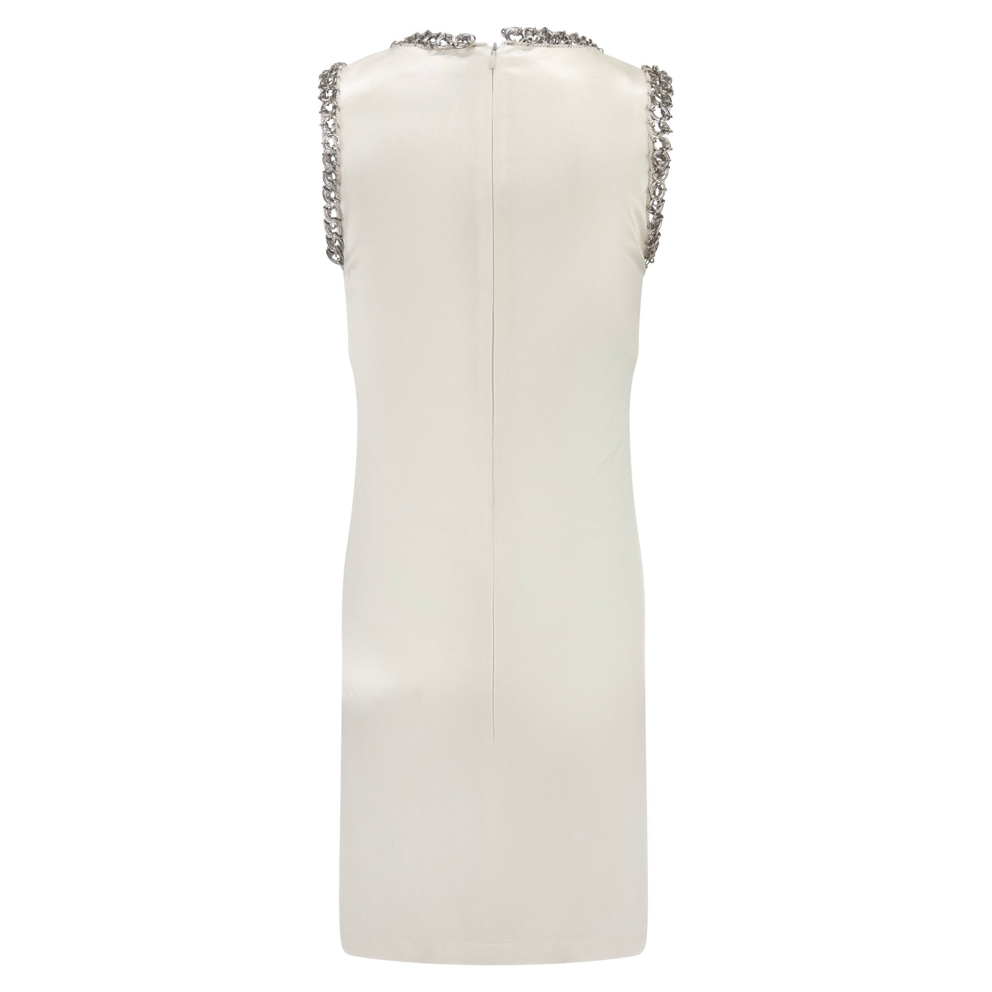 1990s Paco Rabanne Off - White Stretch Satin Metal Ring Trim Dress - RealList