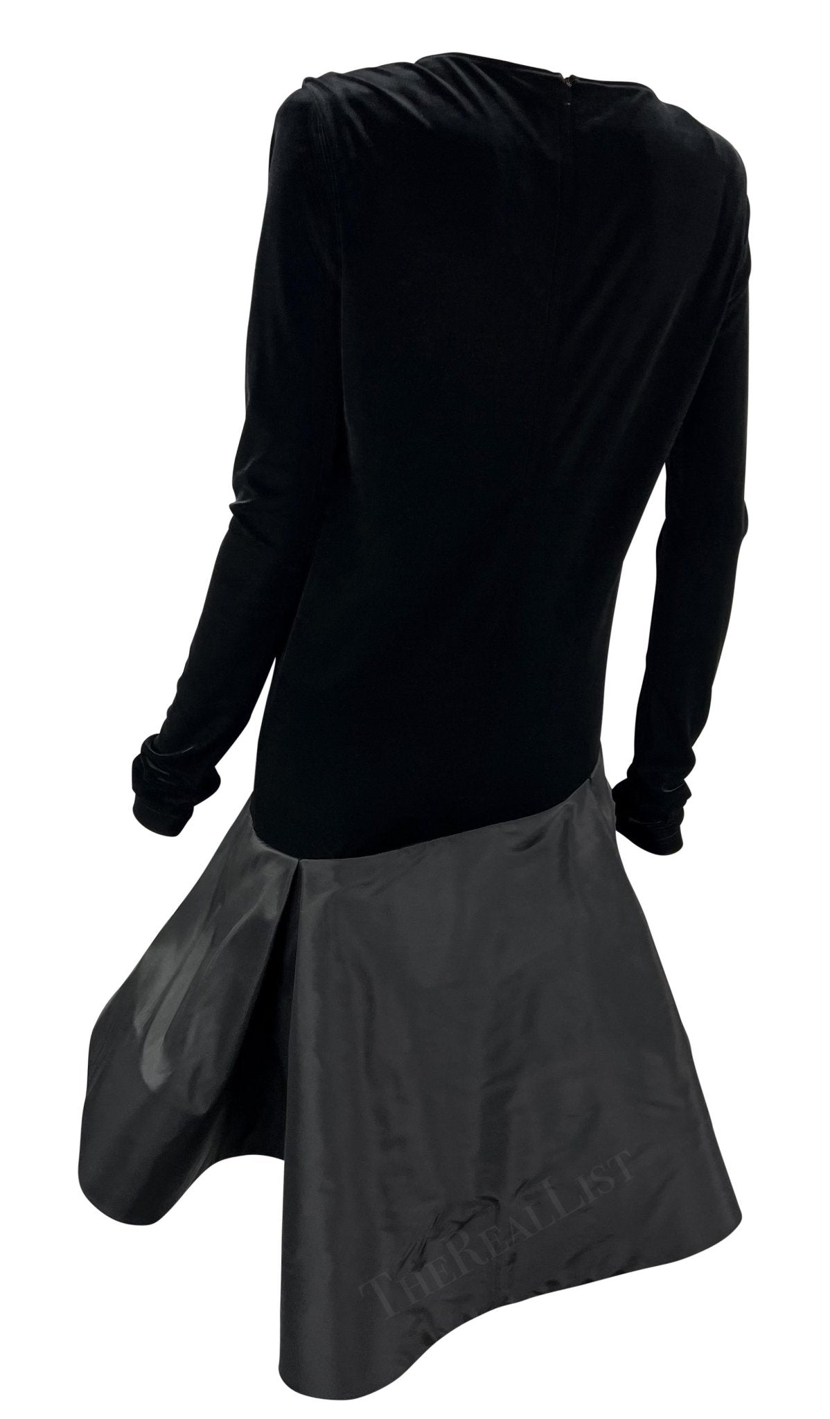 1990s Pierre Cardin Haute Couture Black Velvet Long Sleeve Flare Dress - RealList