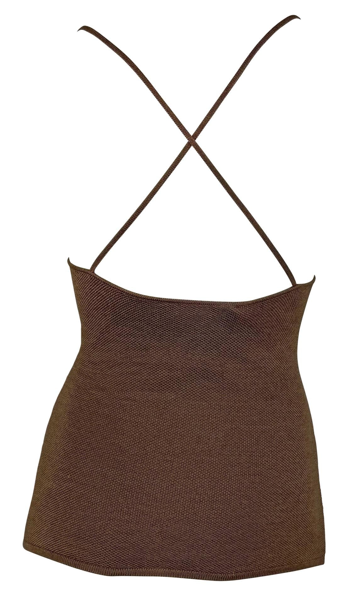 1990s Ralph Lauren Purple Label Brown Silk Backless Sheer Stretch Knit Tank Top - RealList