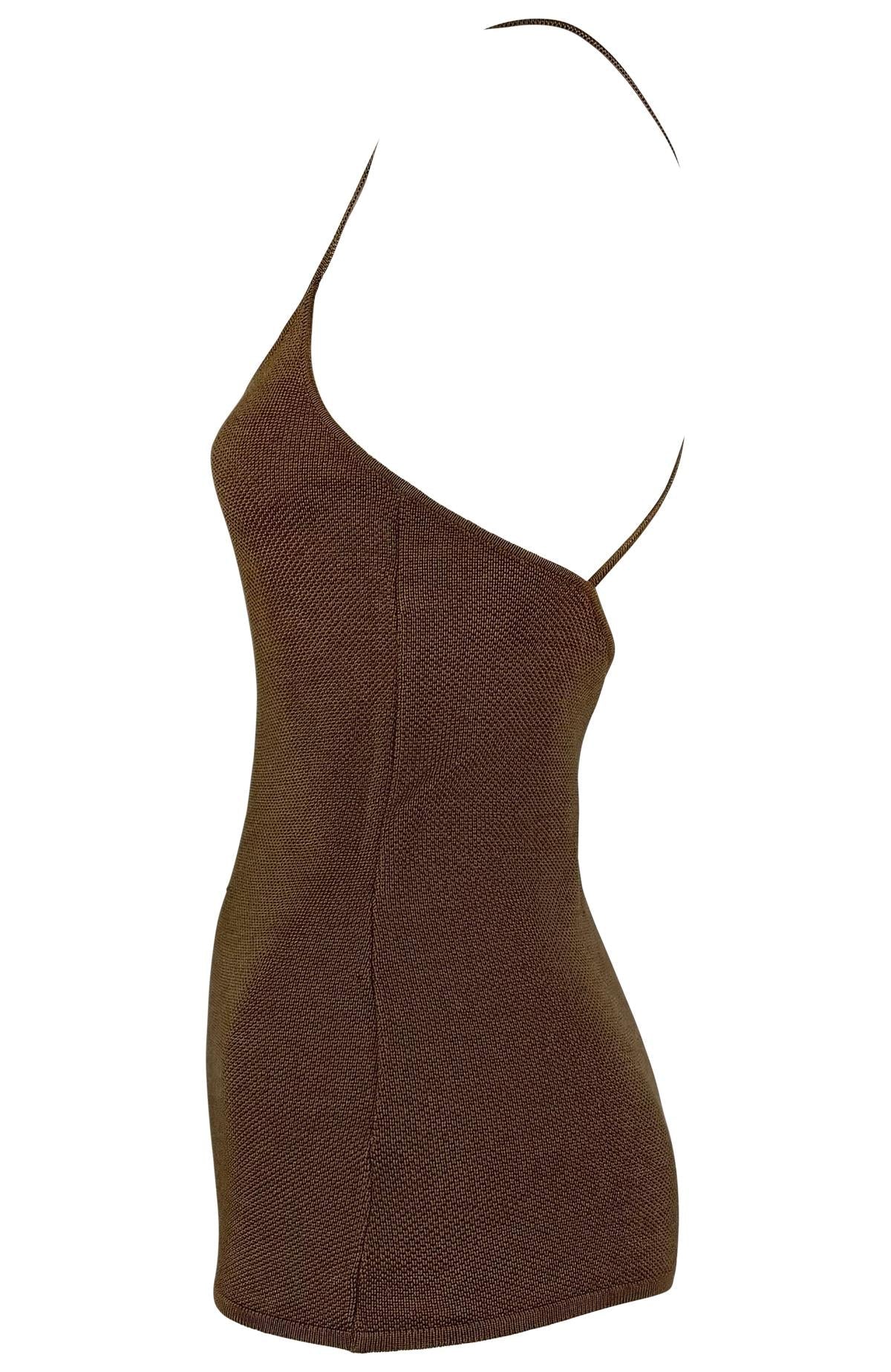 1990s Ralph Lauren Purple Label Brown Silk Backless Sheer Stretch Knit Tank Top - RealList