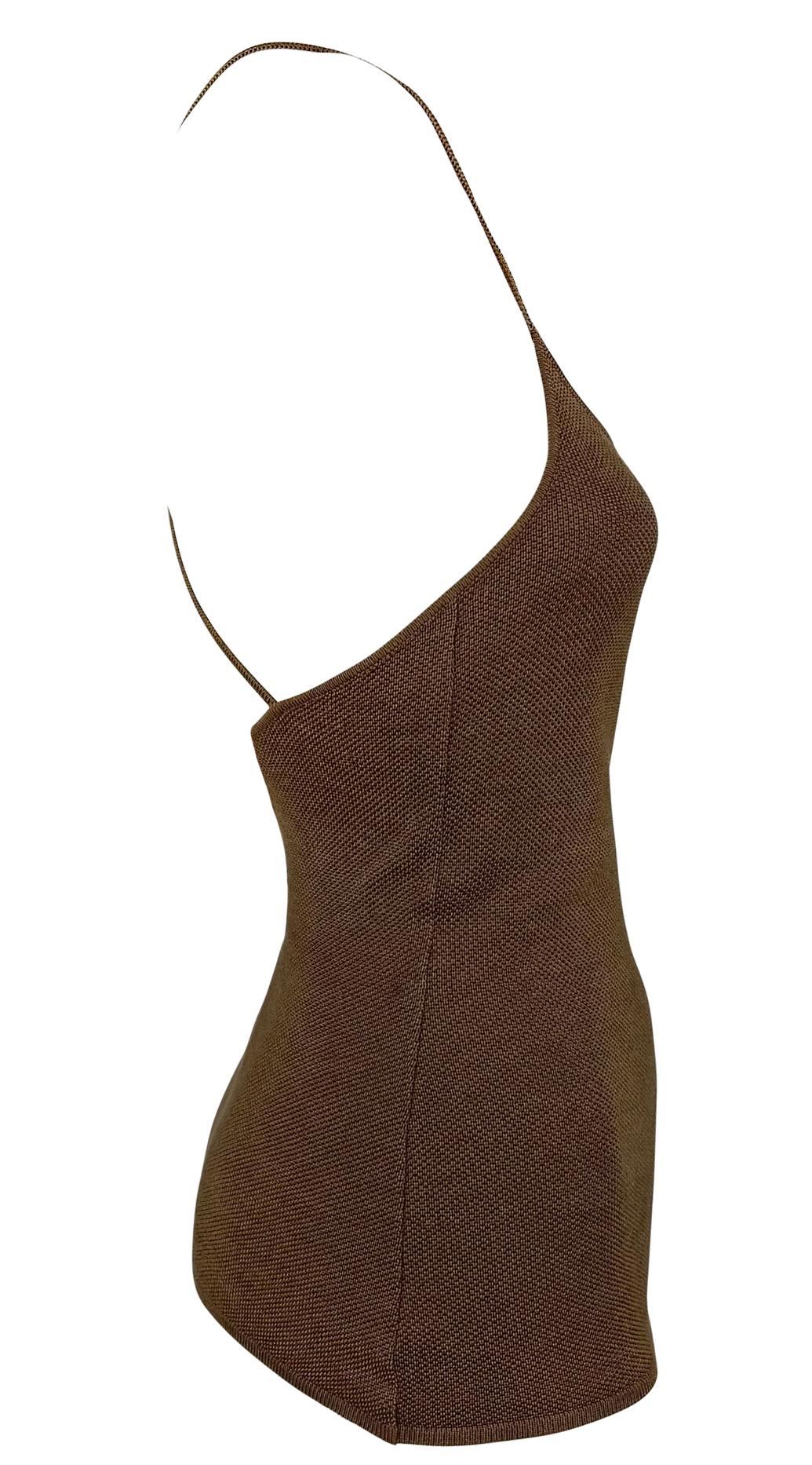 1990s Ralph Lauren Purple Label Brown Silk Backless Sheer Stretch Knit Tank Top - RealList