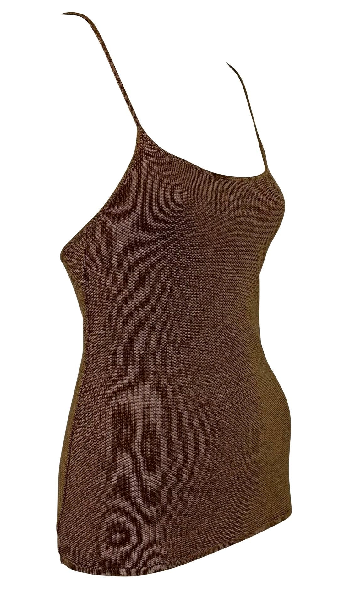 1990s Ralph Lauren Purple Label Brown Silk Backless Sheer Stretch Knit Tank Top - RealList