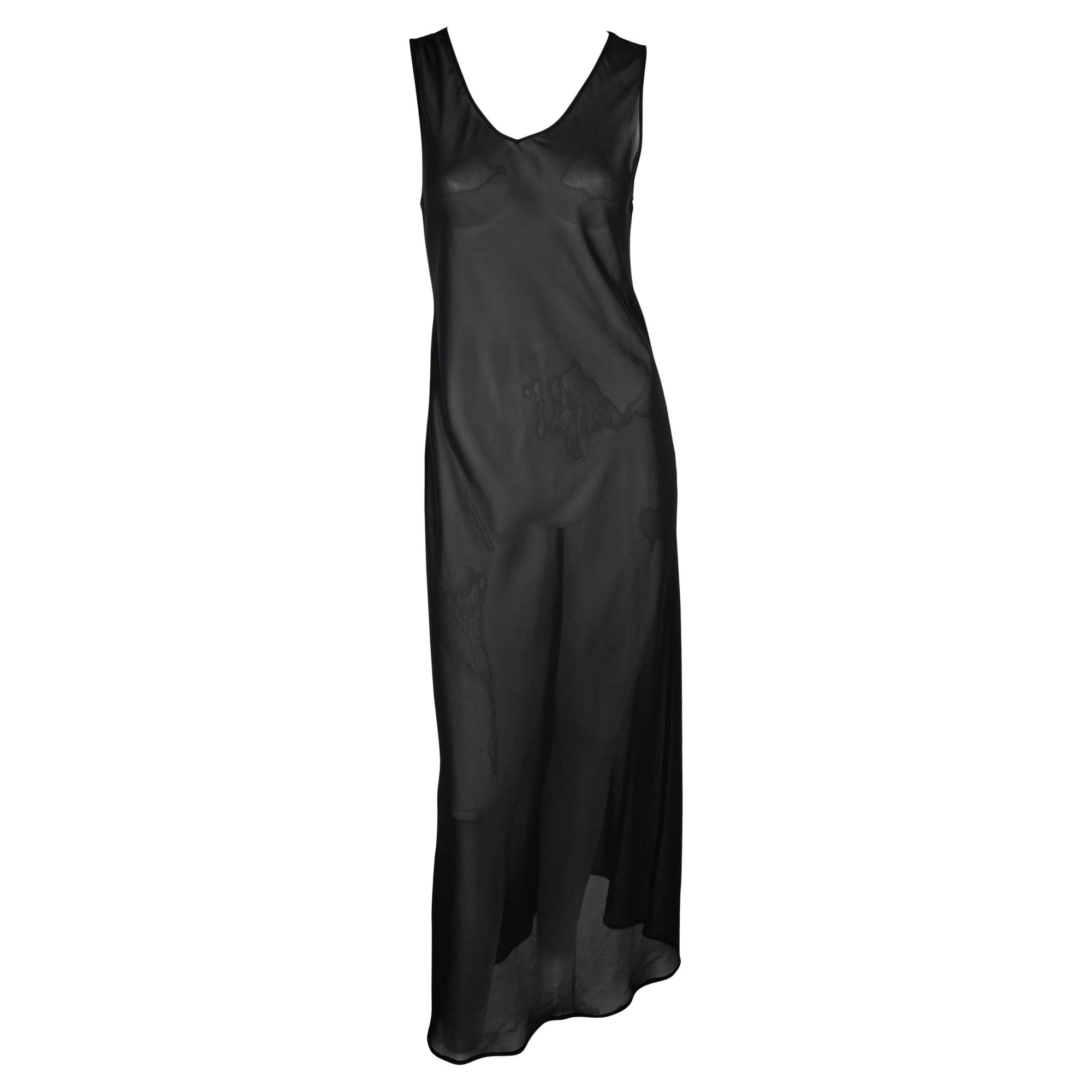 1990s Rifat Ozbek Sheer Black Sleeveless Maxi Dress - RealList