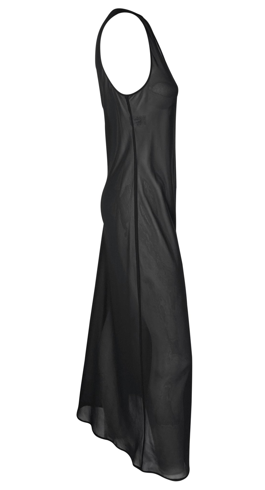 1990s Rifat Ozbek Sheer Black Sleeveless Maxi Dress - RealList