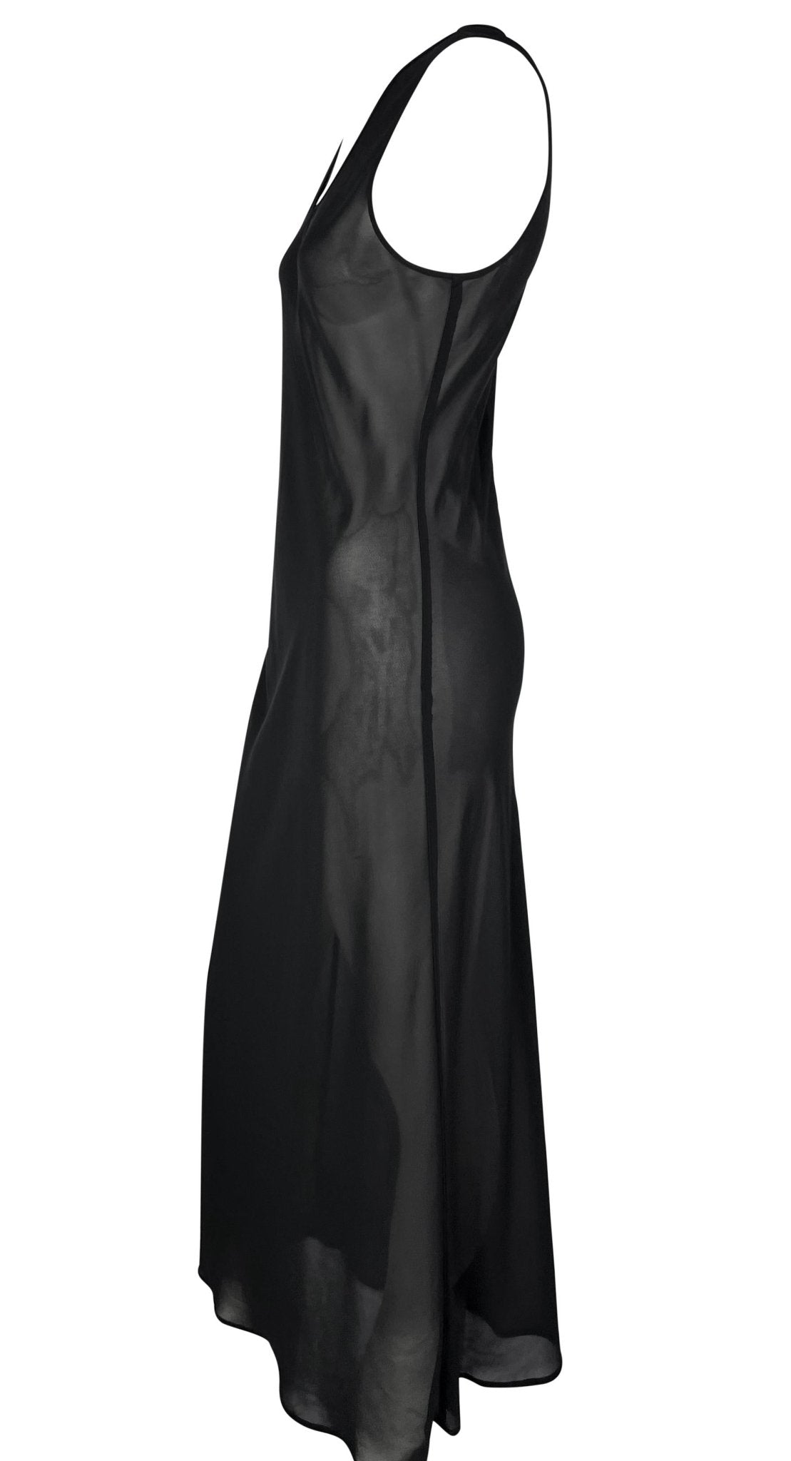 1990s Rifat Ozbek Sheer Black Sleeveless Maxi Dress - RealList