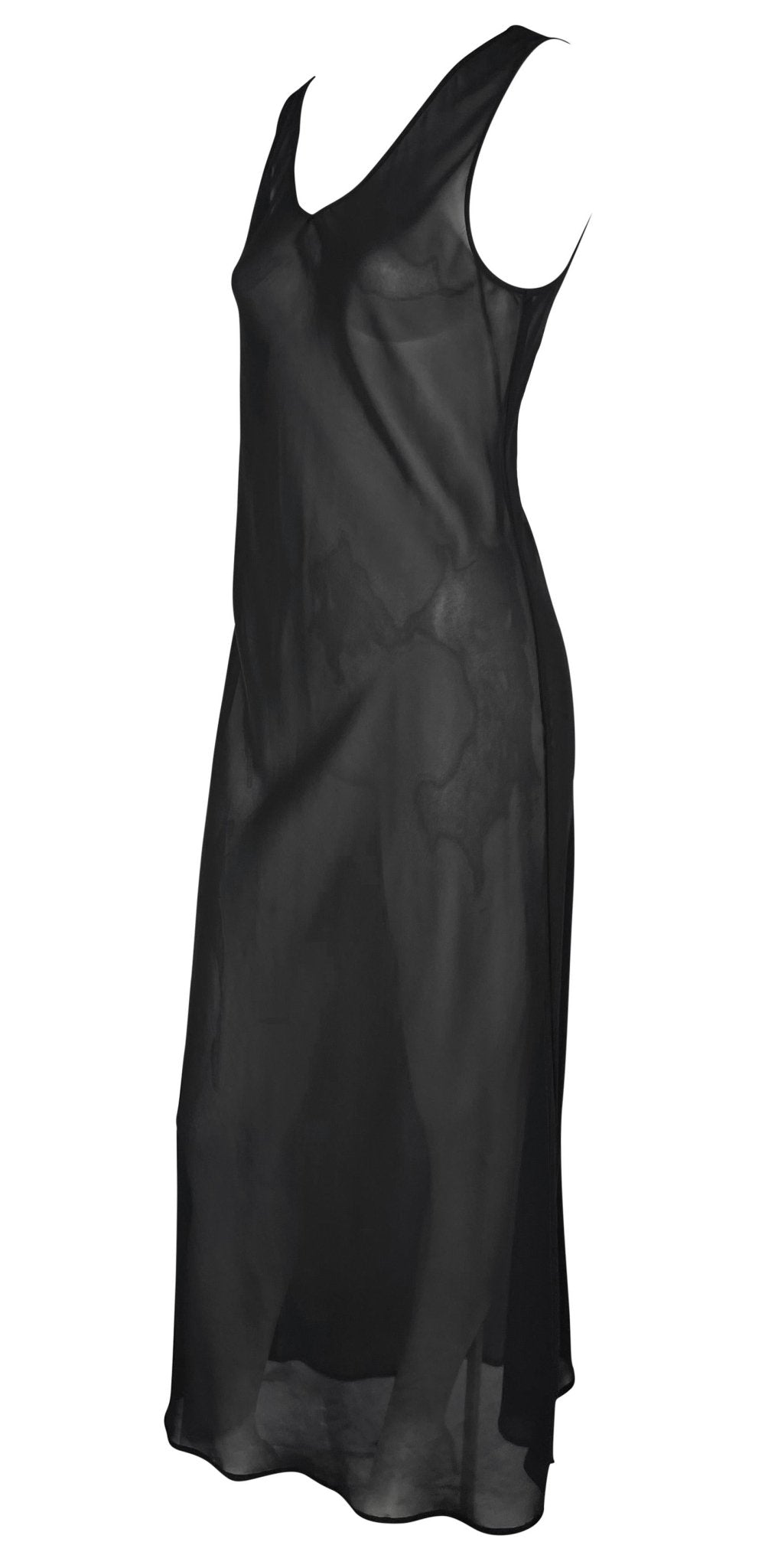 1990s Rifat Ozbek Sheer Black Sleeveless Maxi Dress - RealList