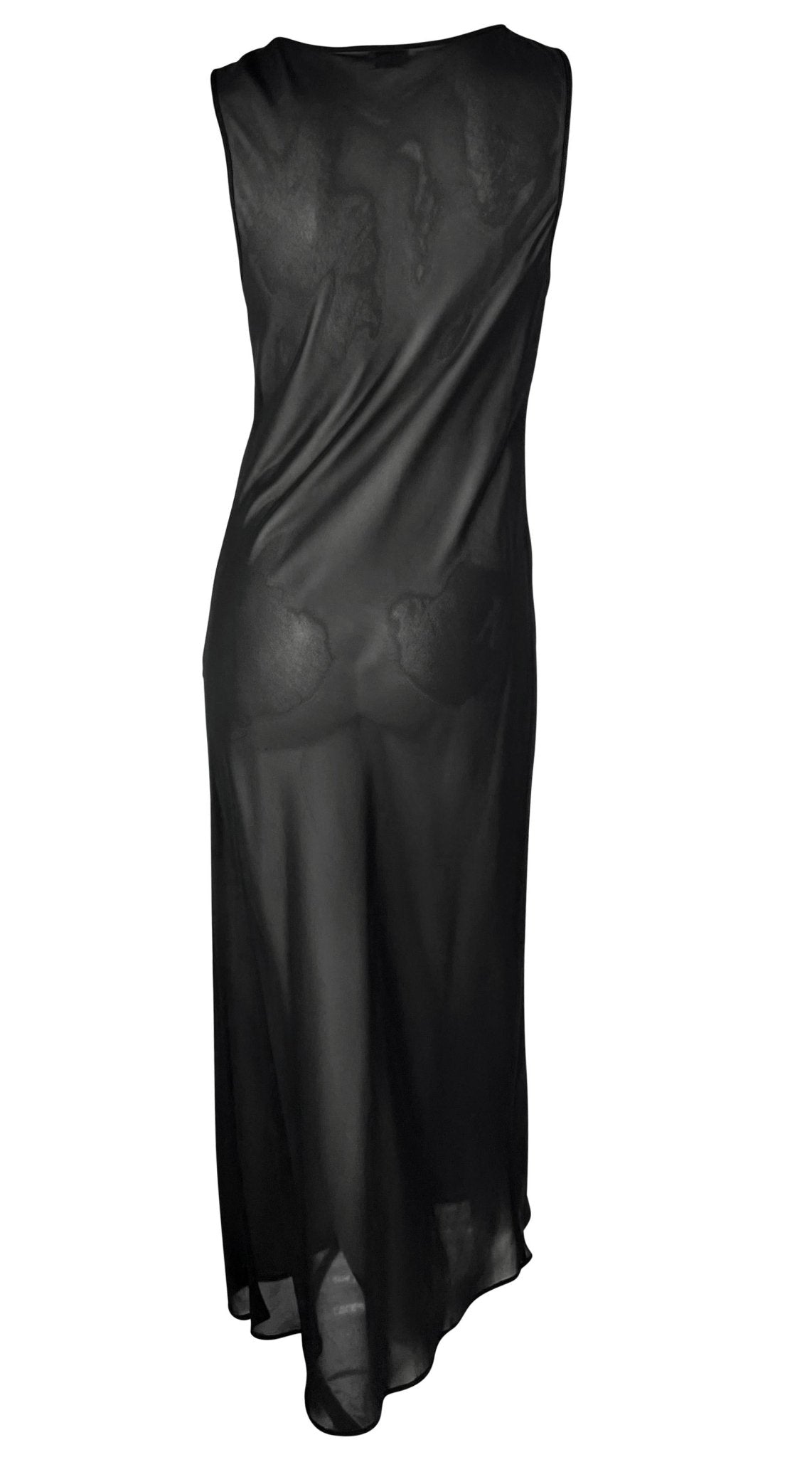 1990s Rifat Ozbek Sheer Black Sleeveless Maxi Dress - RealList