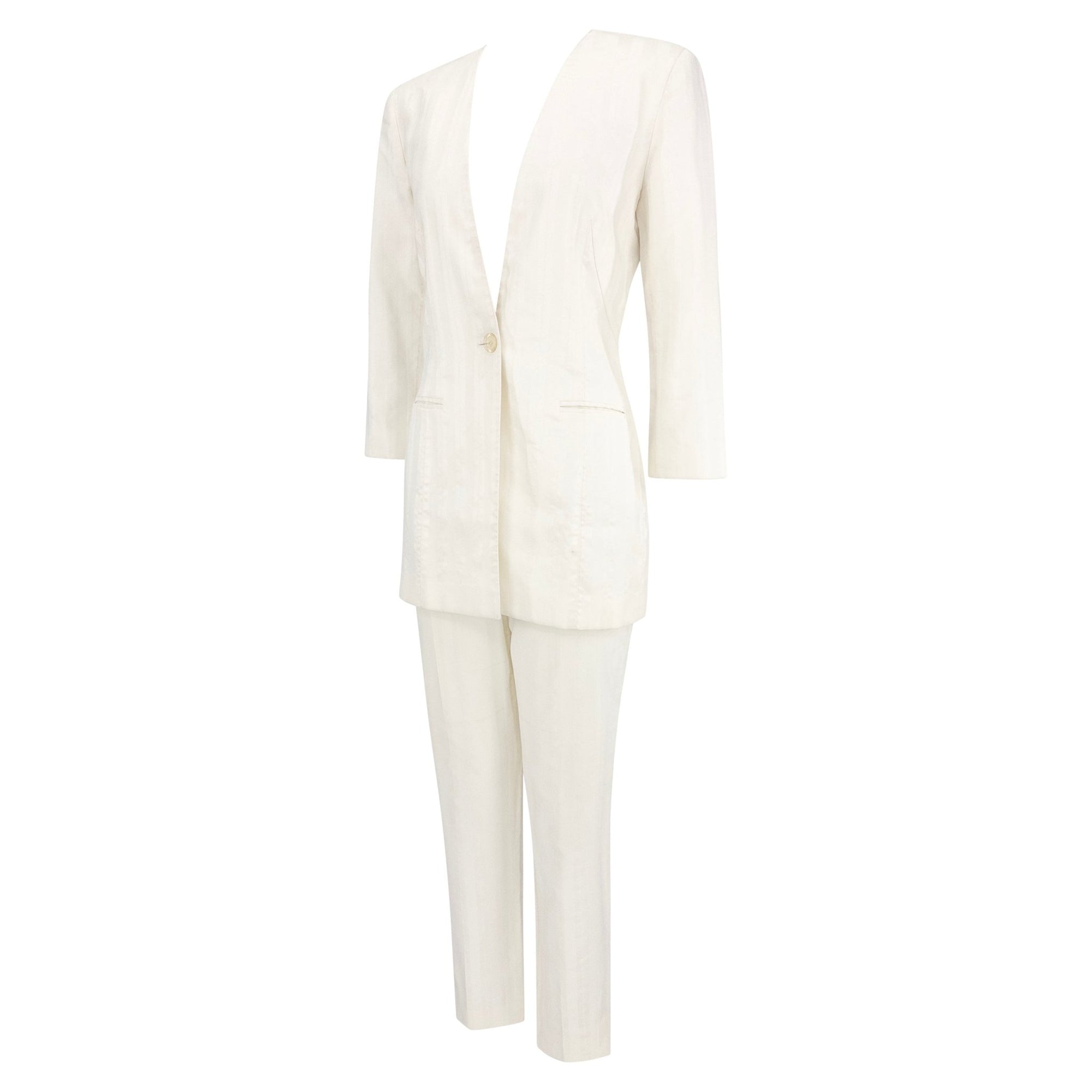 1990s Rifat Ozbek Shimmery White Stripe Pantsuit - RealList
